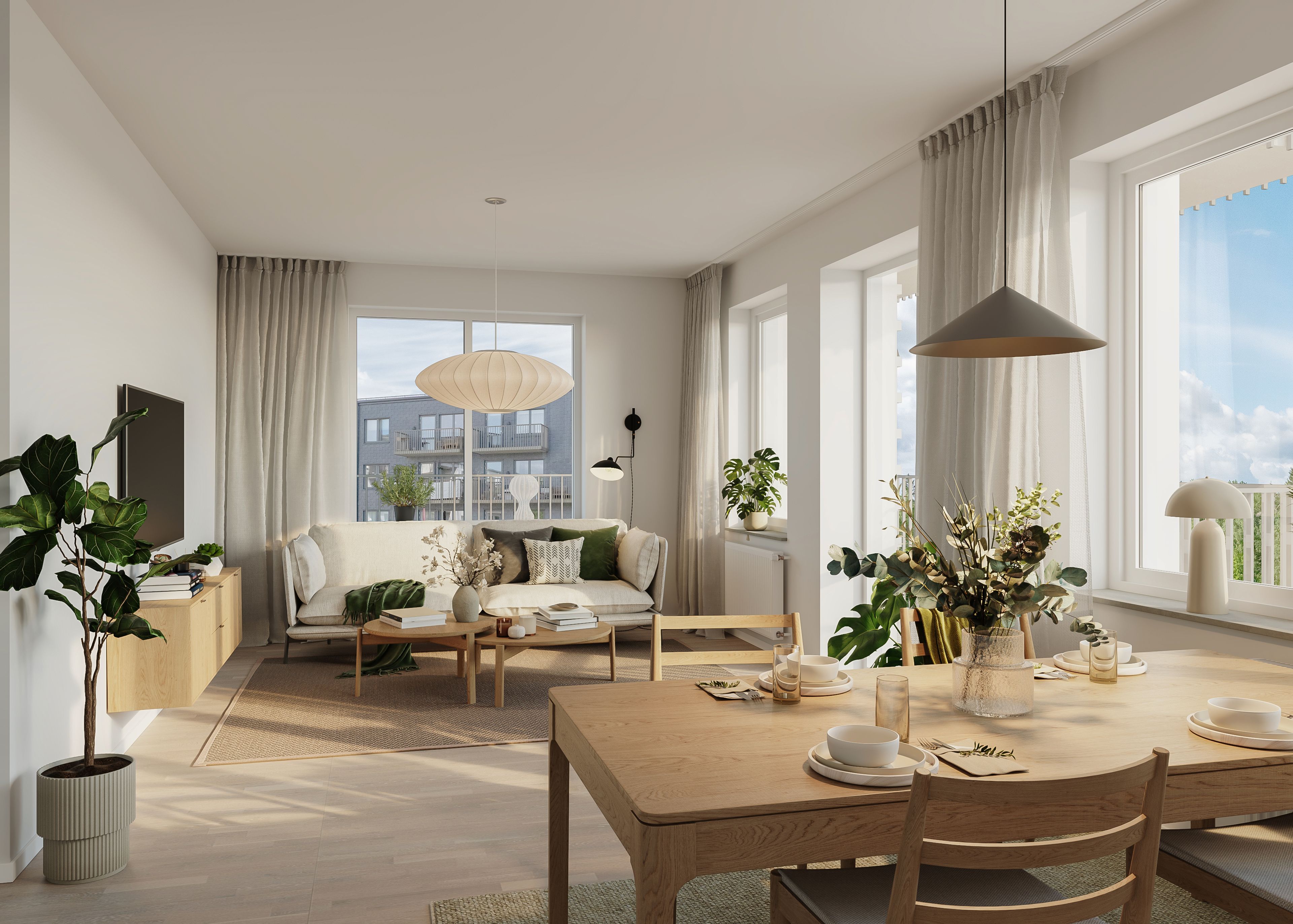 Ljust och härligt vardagsrum och matplats i 3 rok i Rosendal.