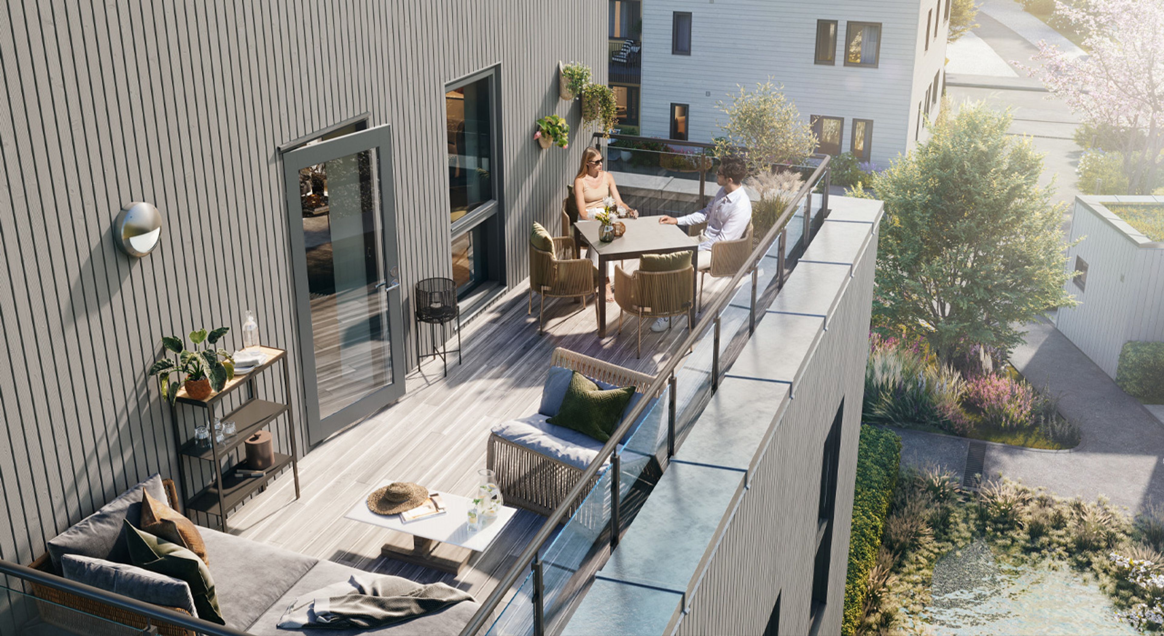Illustrasjon av takterrasse i rekkehus 5.1 på Lysløypa.