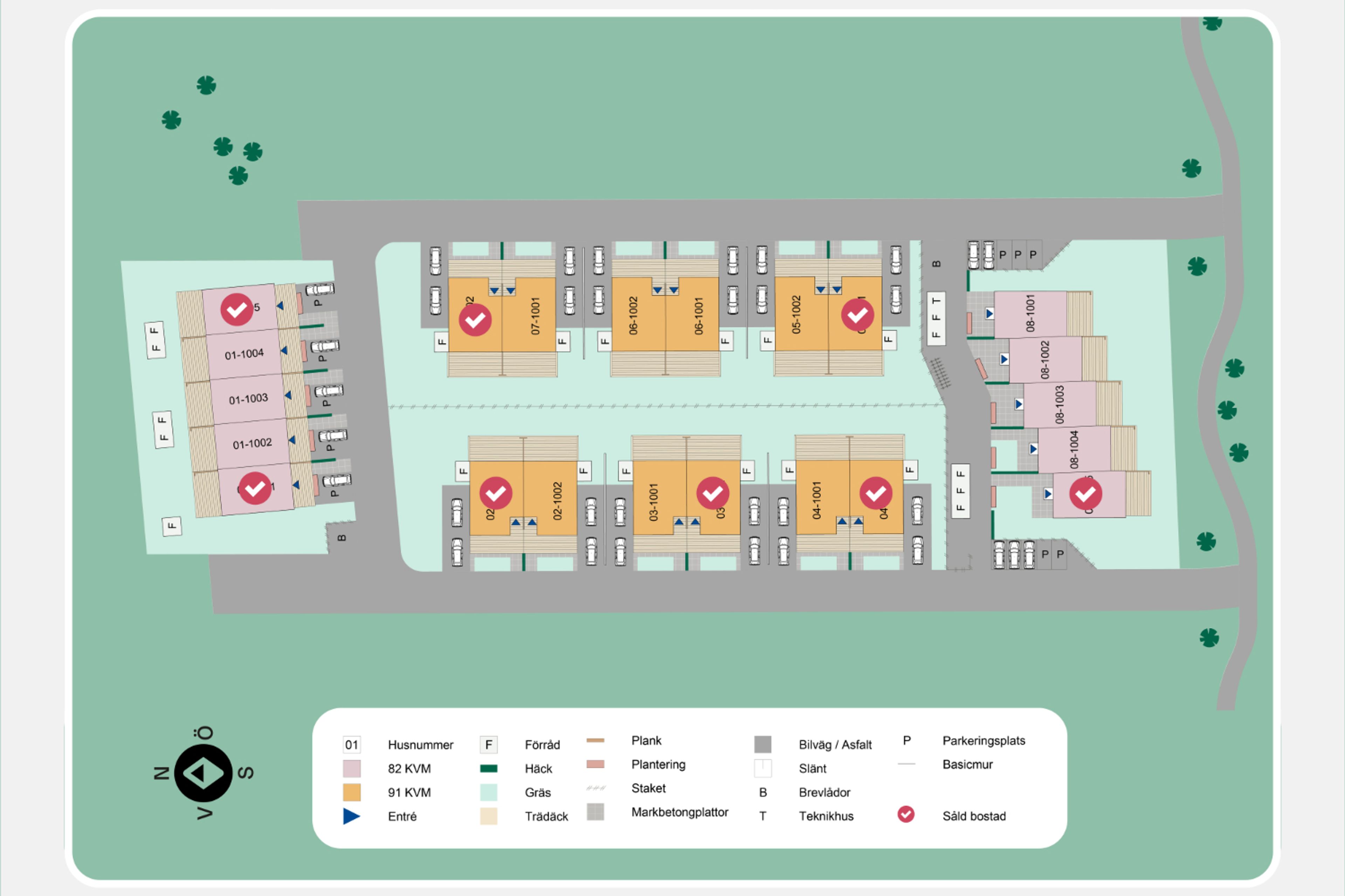 Illustrerad kvartersskiss över bostadsområdet men husens placering