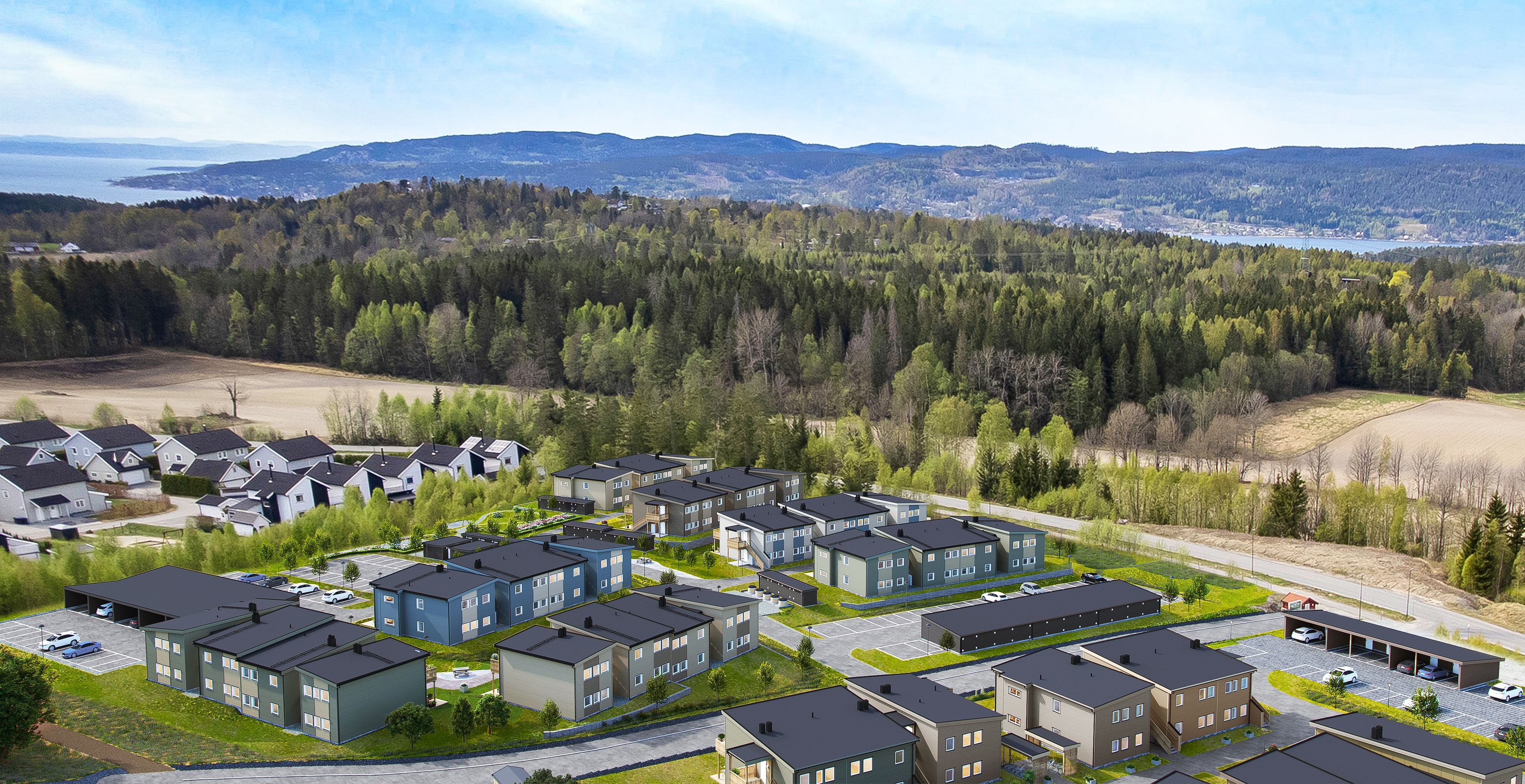 Illustrasjon av oversikt over leilighetsbygg på Pepperstadkollen felt B2