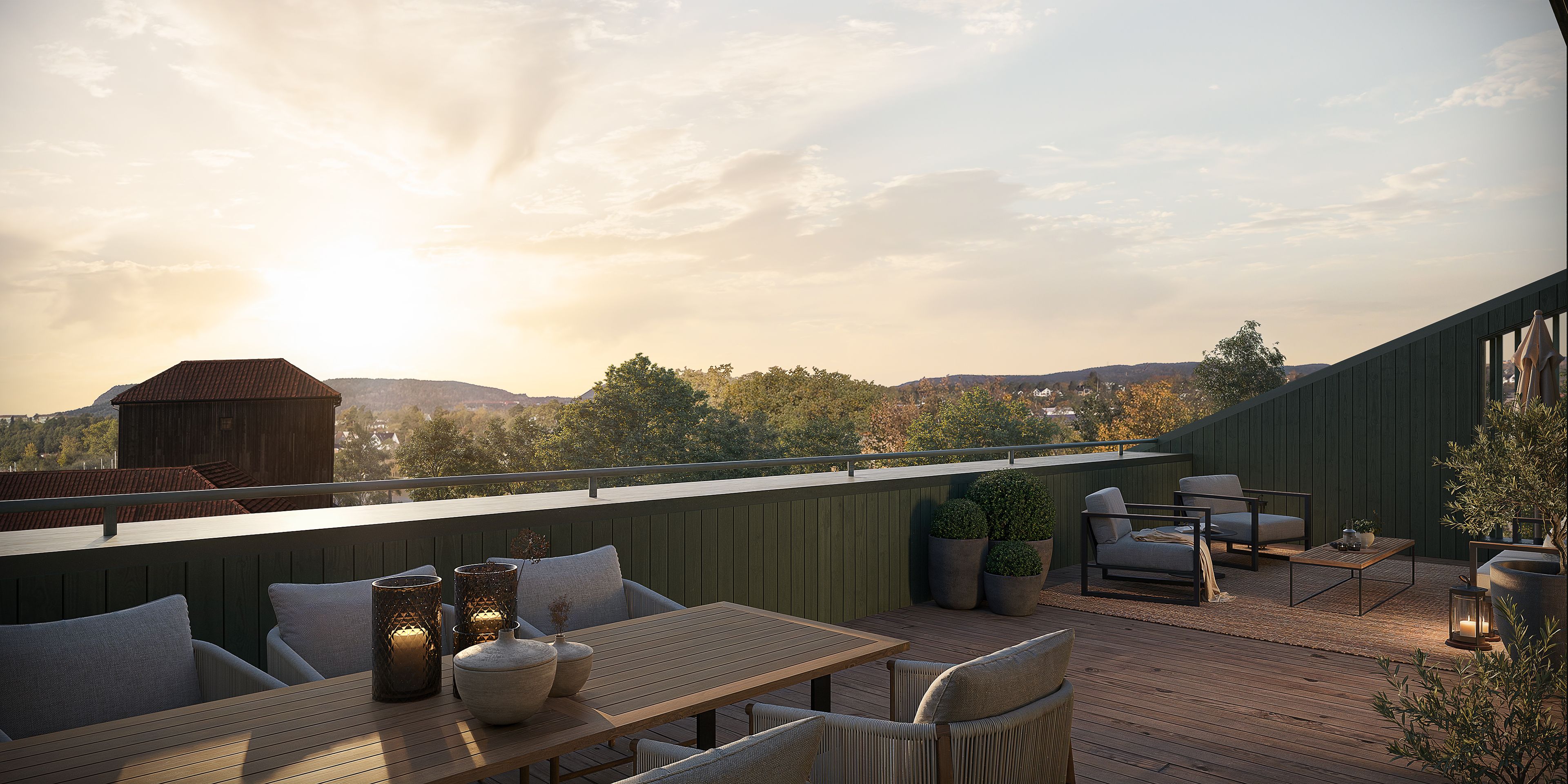 Illustrasjon av takterrasse med utsikt på Tunene