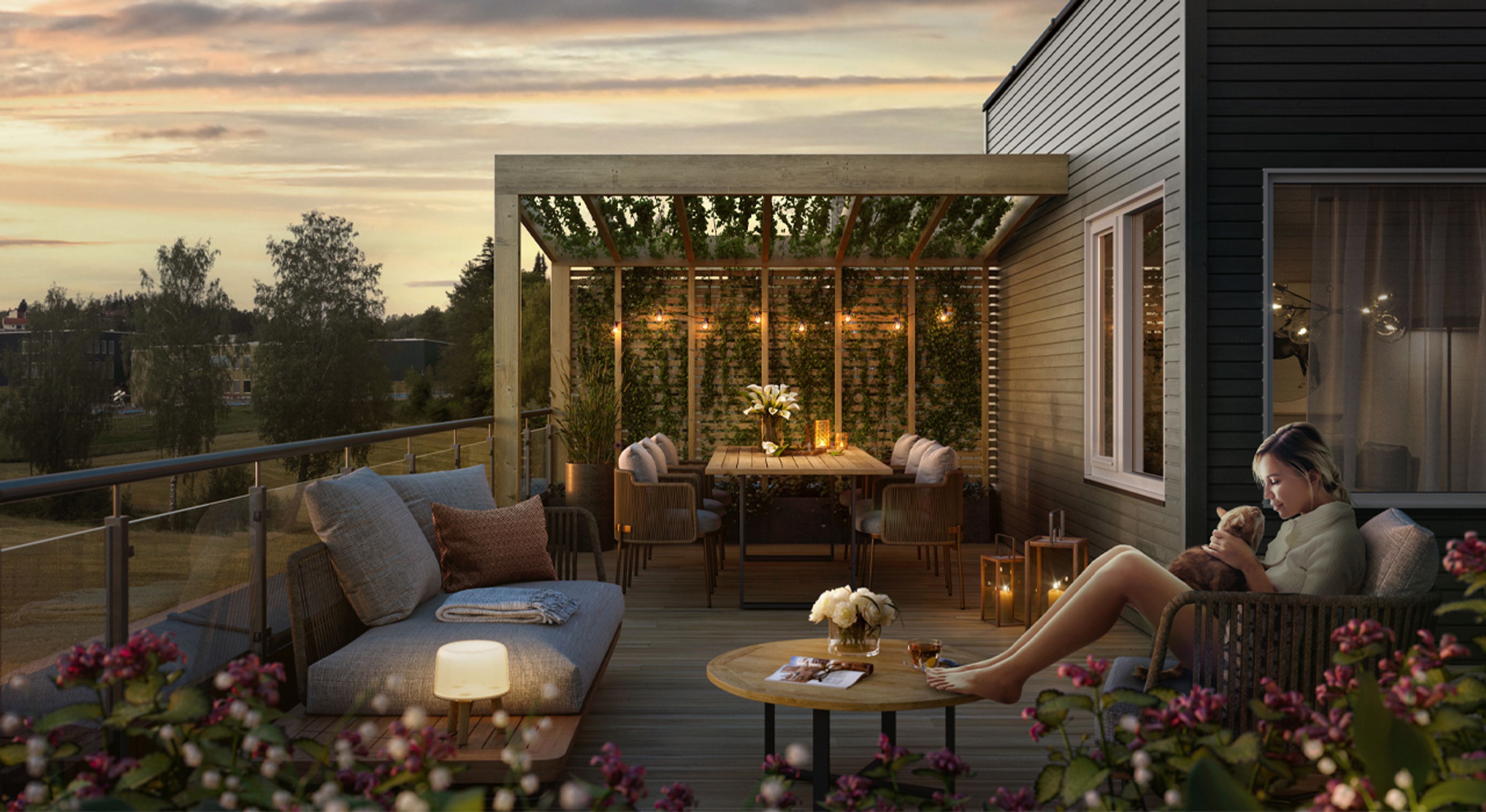 Illustrasjon av takterrasse på Mønstringsplassen L1.