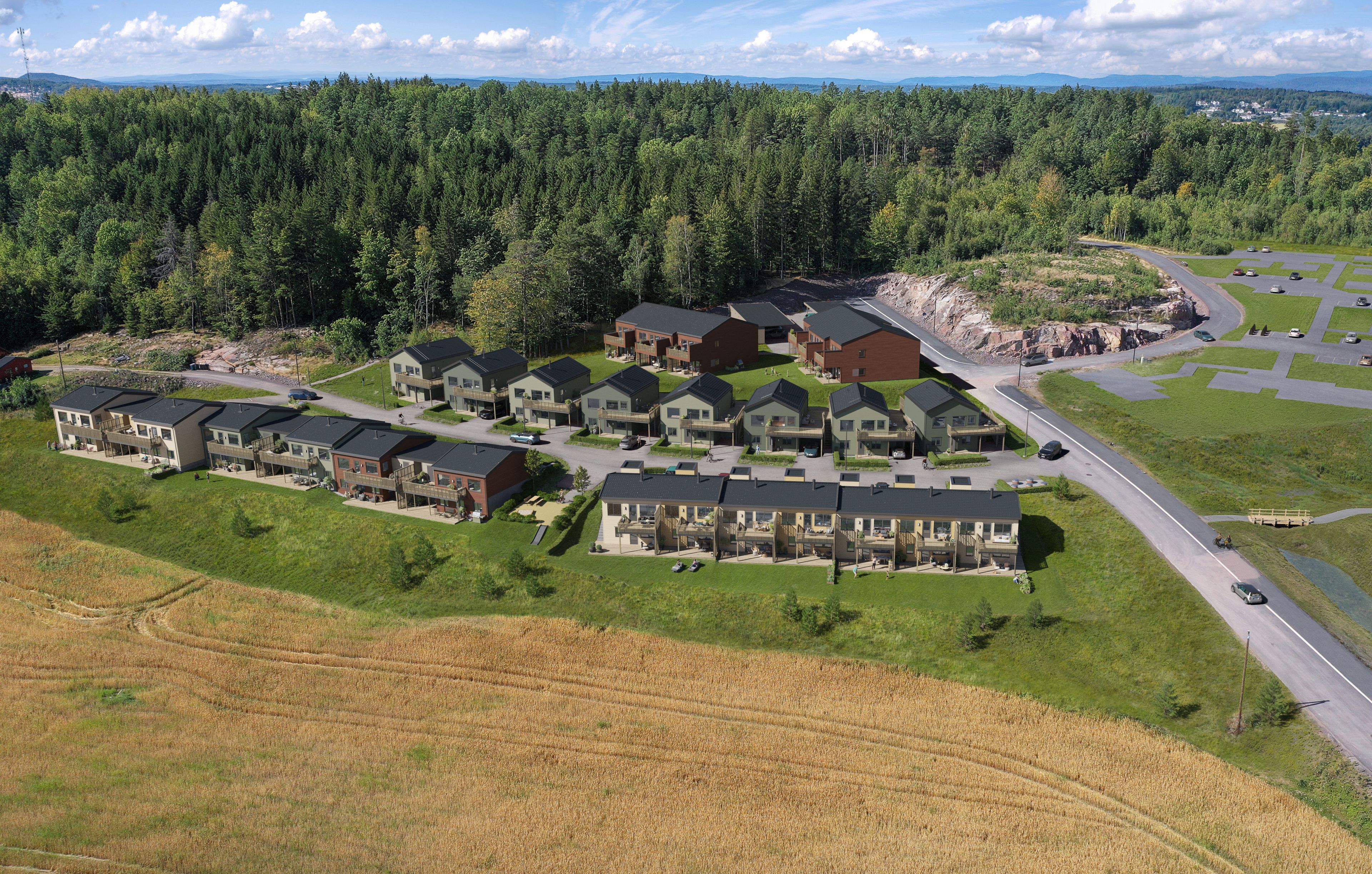Illustrasjon av boligfeltet B8-B9, mot vest, på Firenga