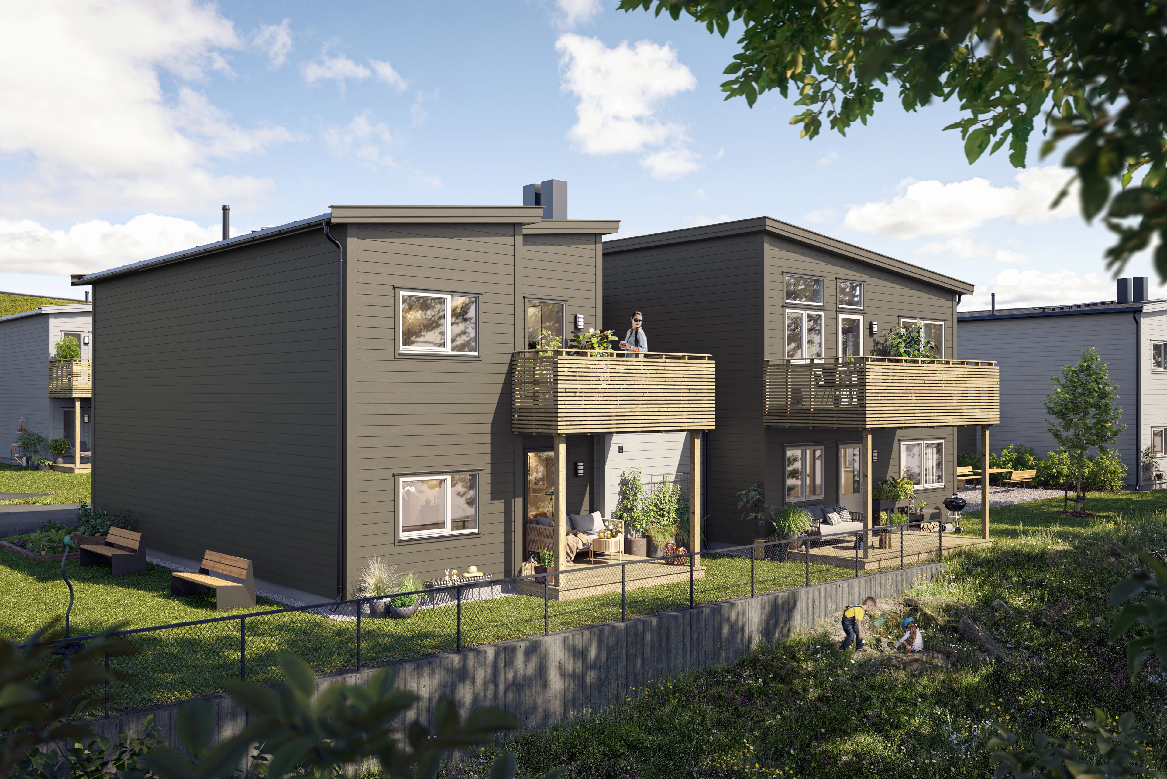 Illustrasjon av fasade på hus 3 på Eltonåsen Syd BKS10