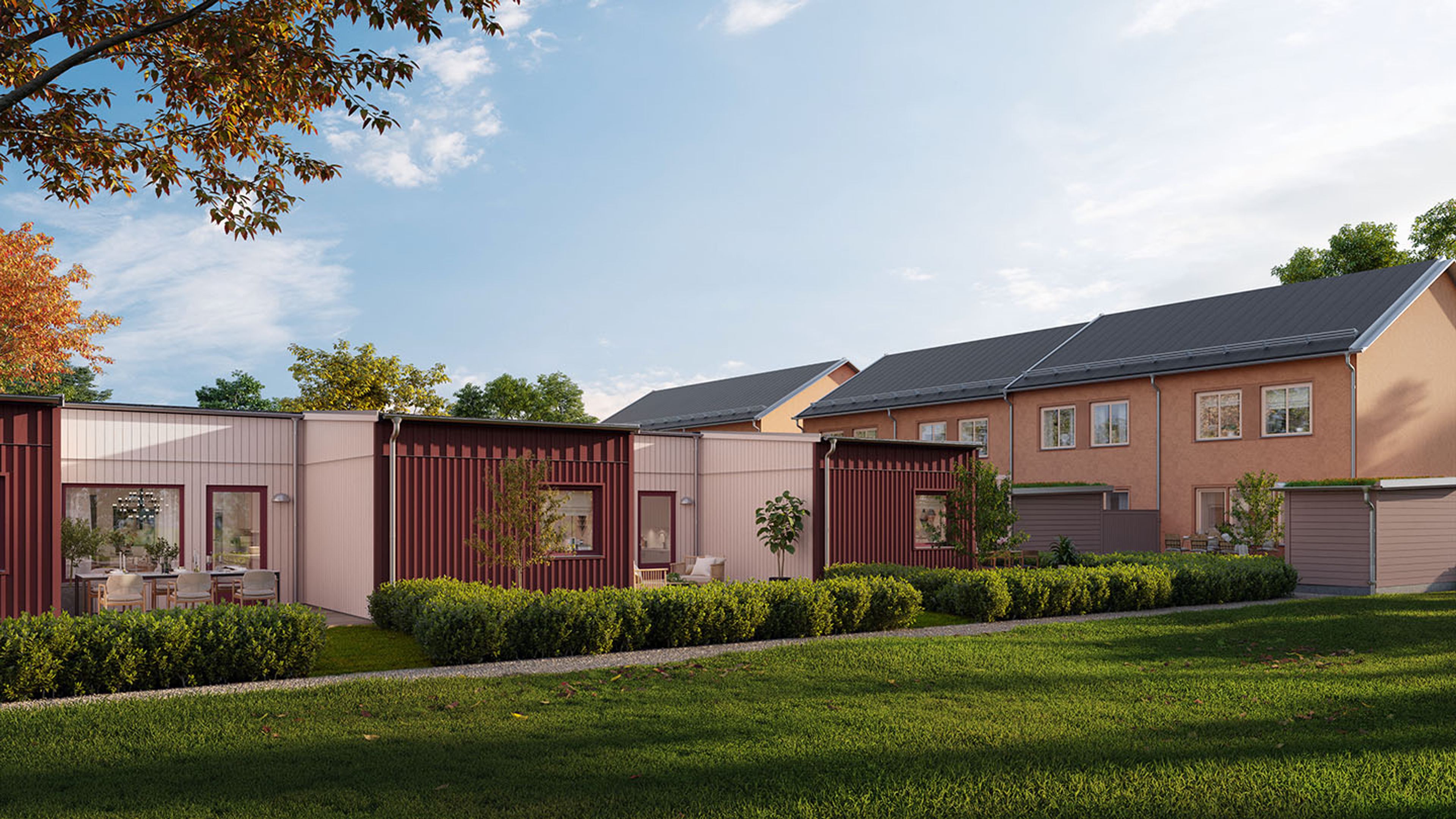 Illustrationsbild av radhus i både ett och två plan