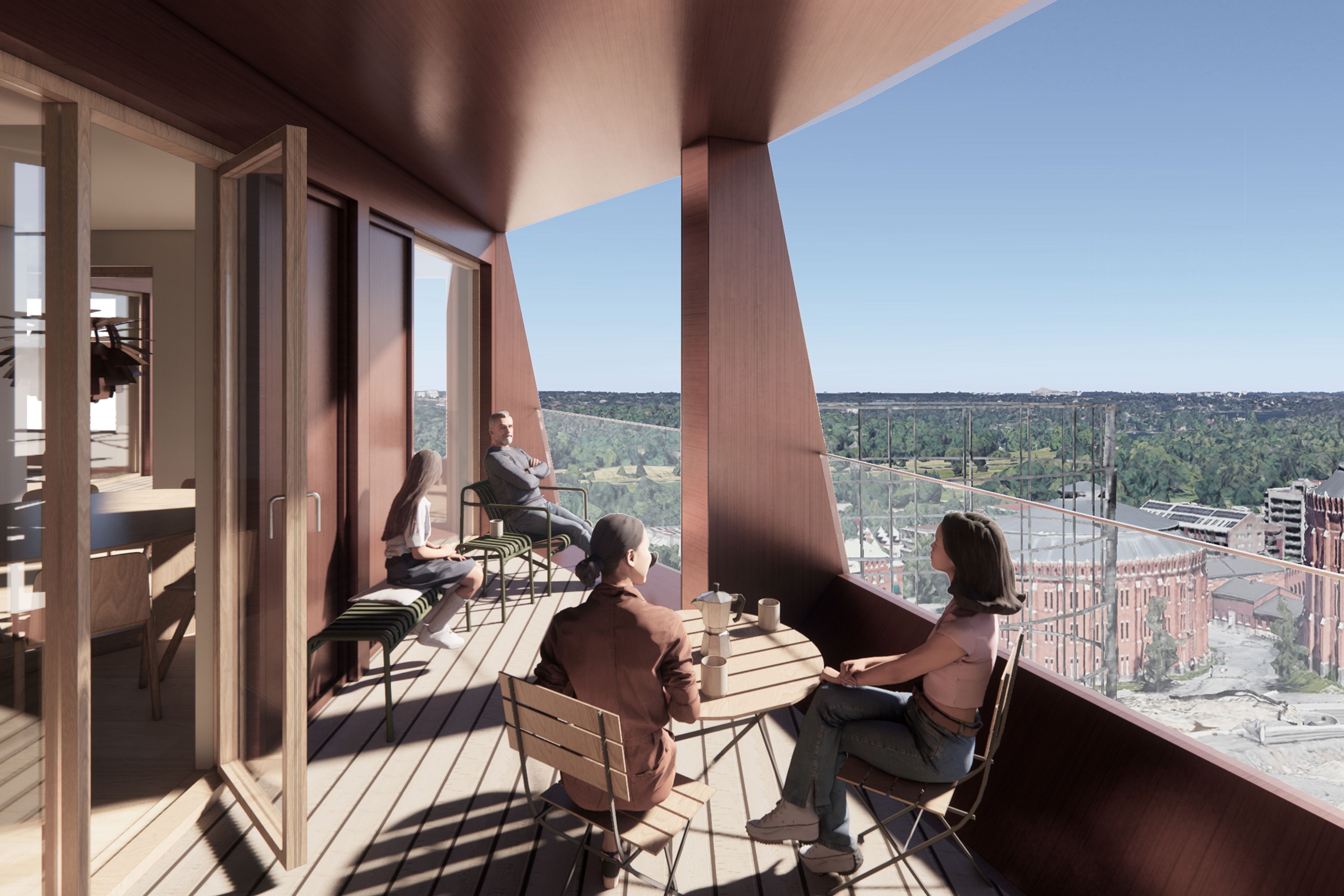 Stadsljus balkong med utsikt över Norra djurgårdsstaden