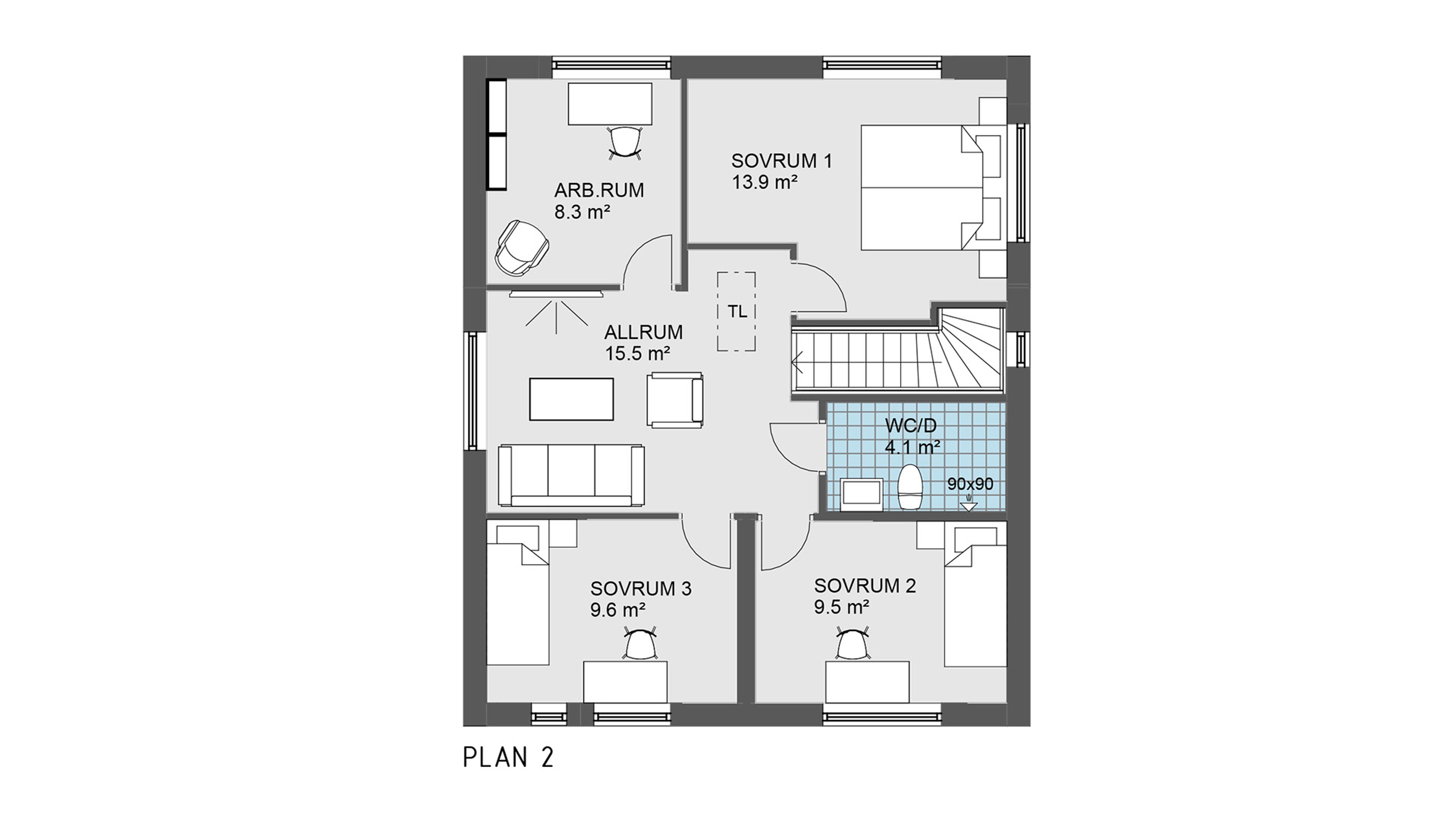 Planlösning ovanvåning hus 11