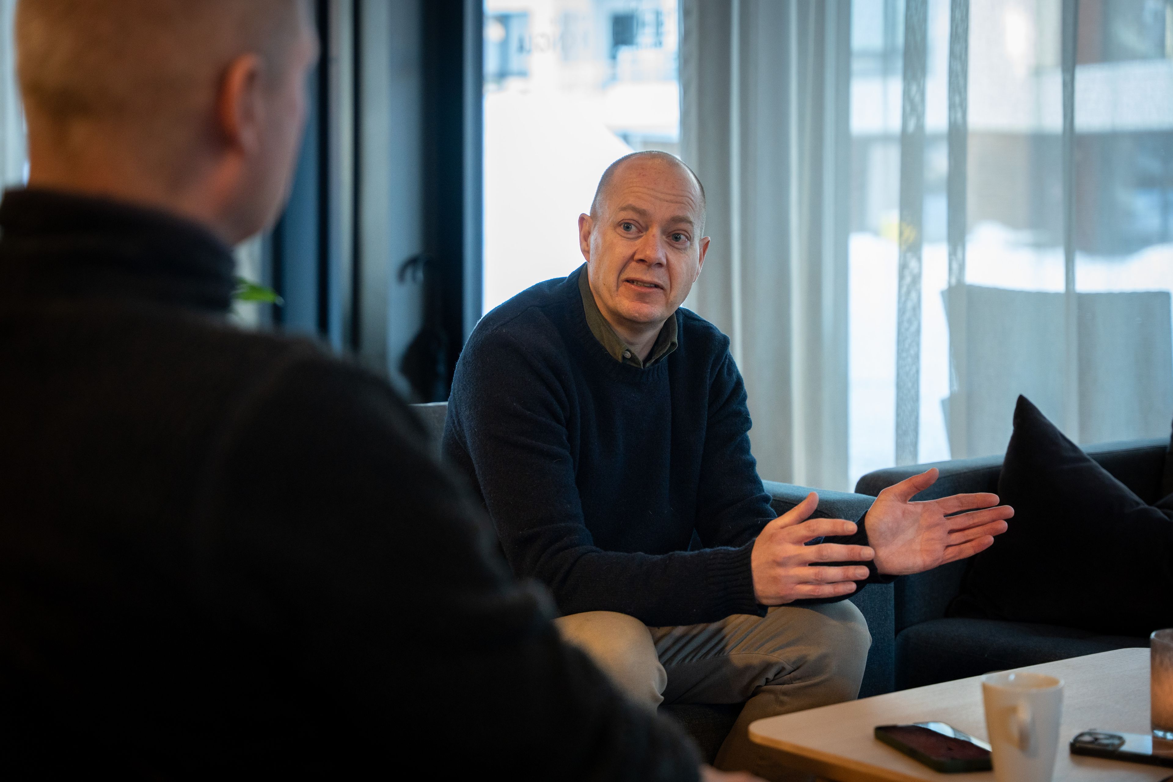 Espen Jørgensen i OBOS i samtale med styreleder Morten Granhaug.