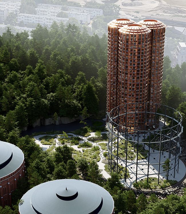 Illustrasjon av Stadsljus og skogområdet rundt