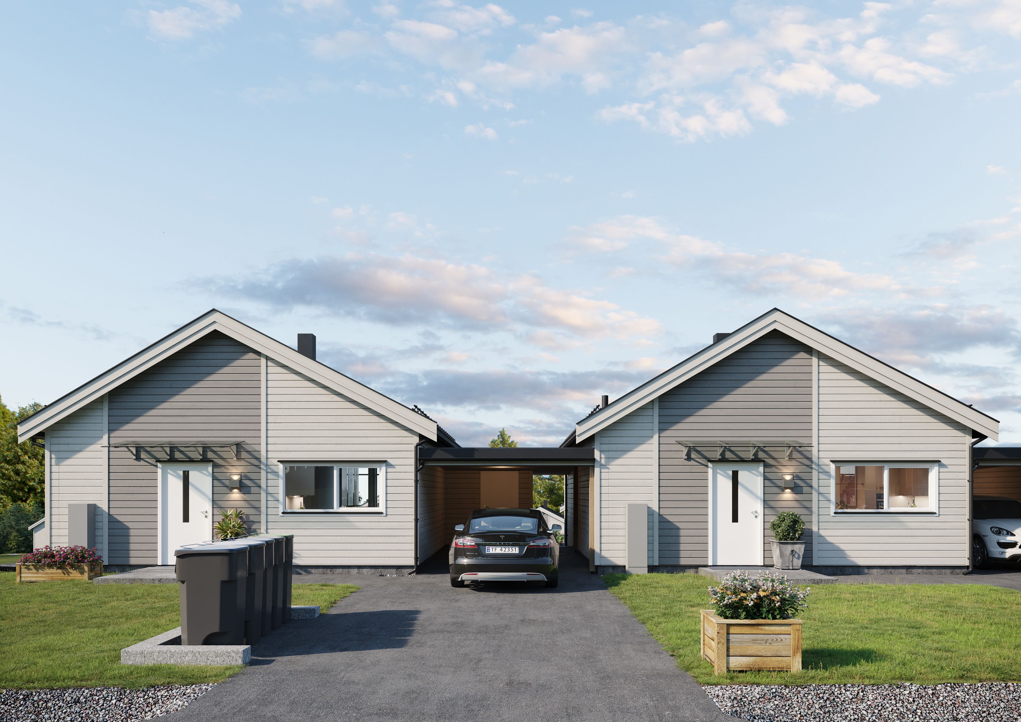 Illustrasjon av tomannsbolig, boenhet 6 og 7, i Blåbærslynga på Villa Havblikk