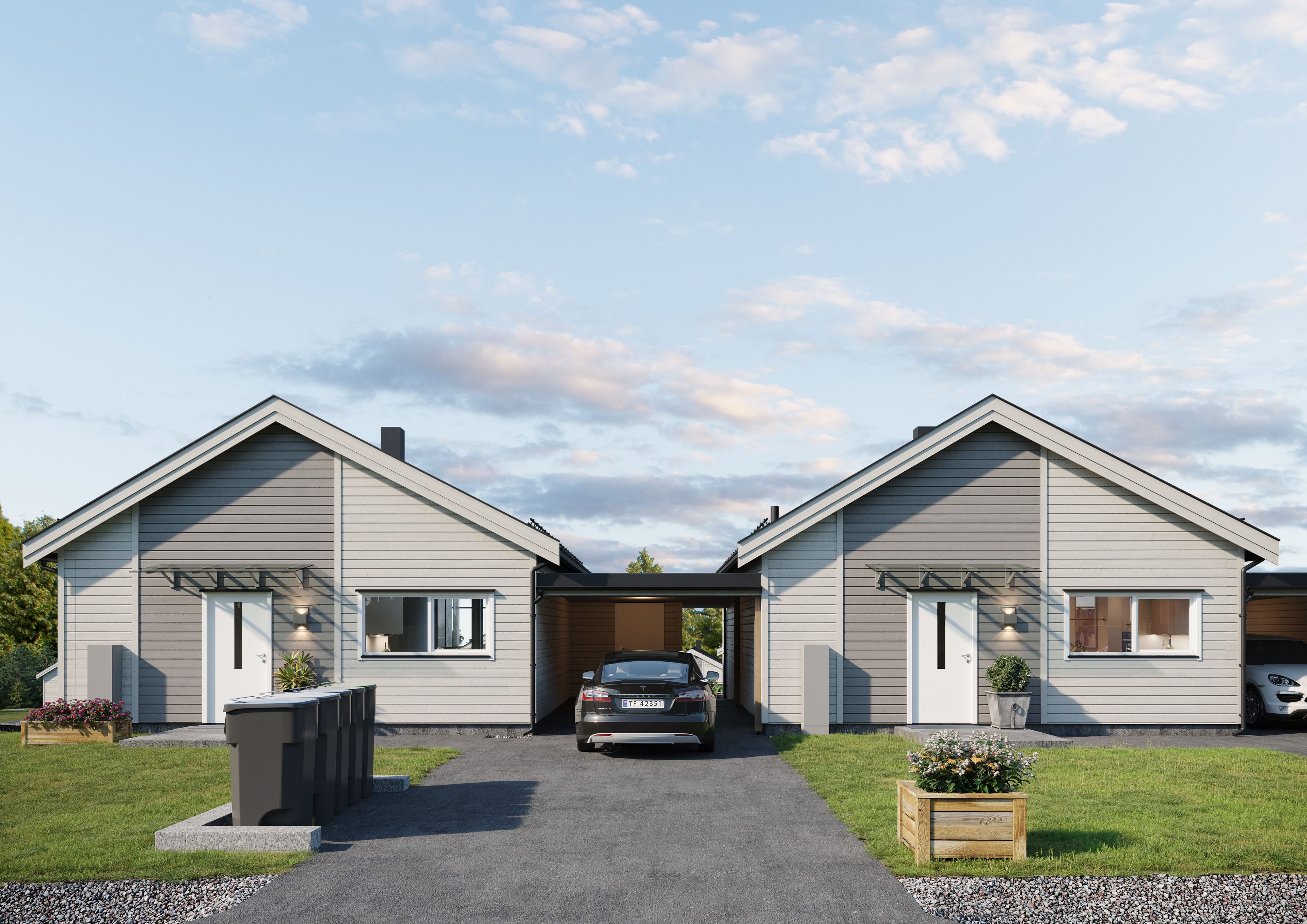 Illustrasjon av tomannsbolig, boenhet 6 og 7, i Blåbærslynga på Villa Havblikk