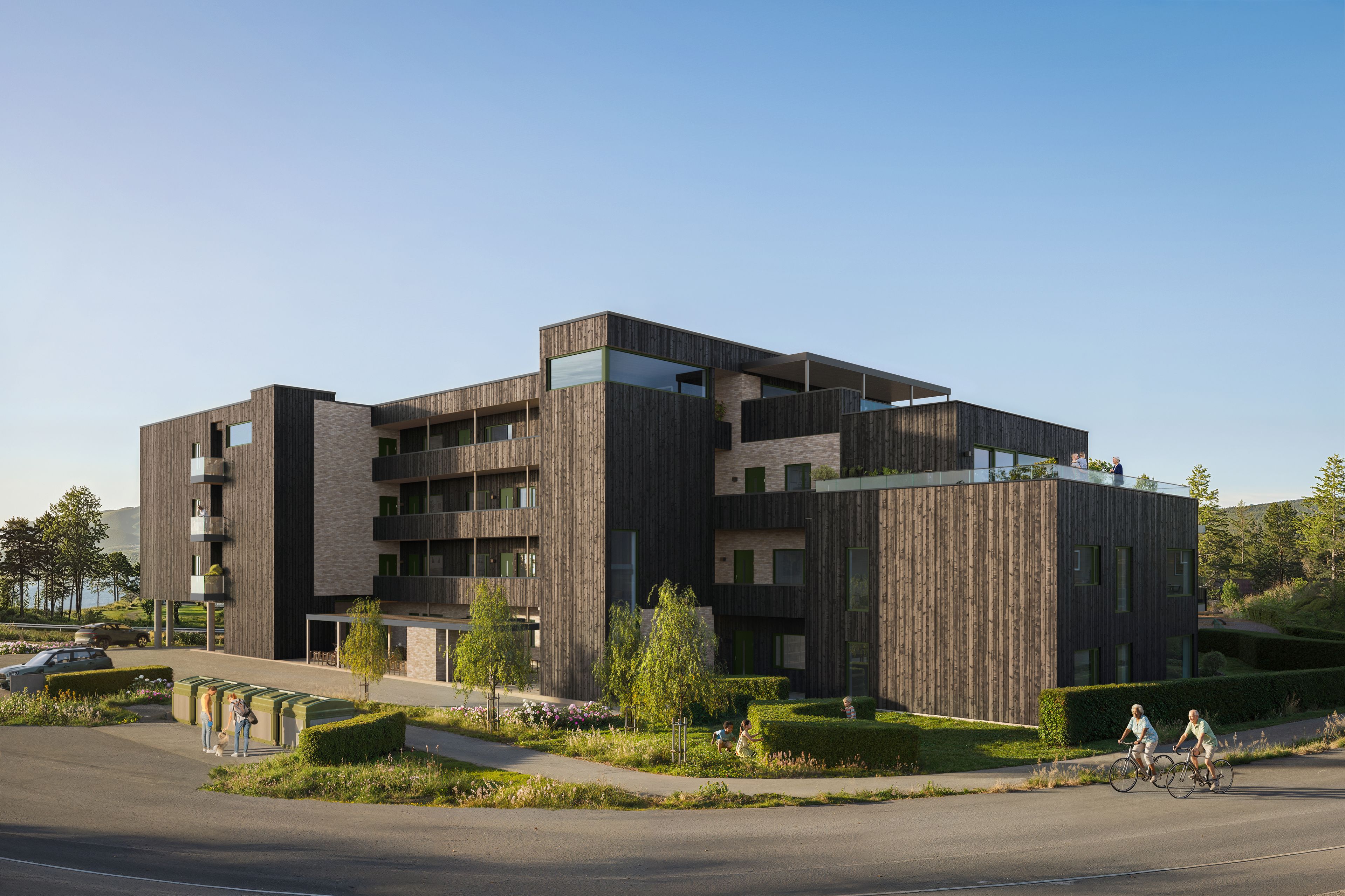Illustrasjon av fasaden på leilighetsbygget på Fjordsyn.