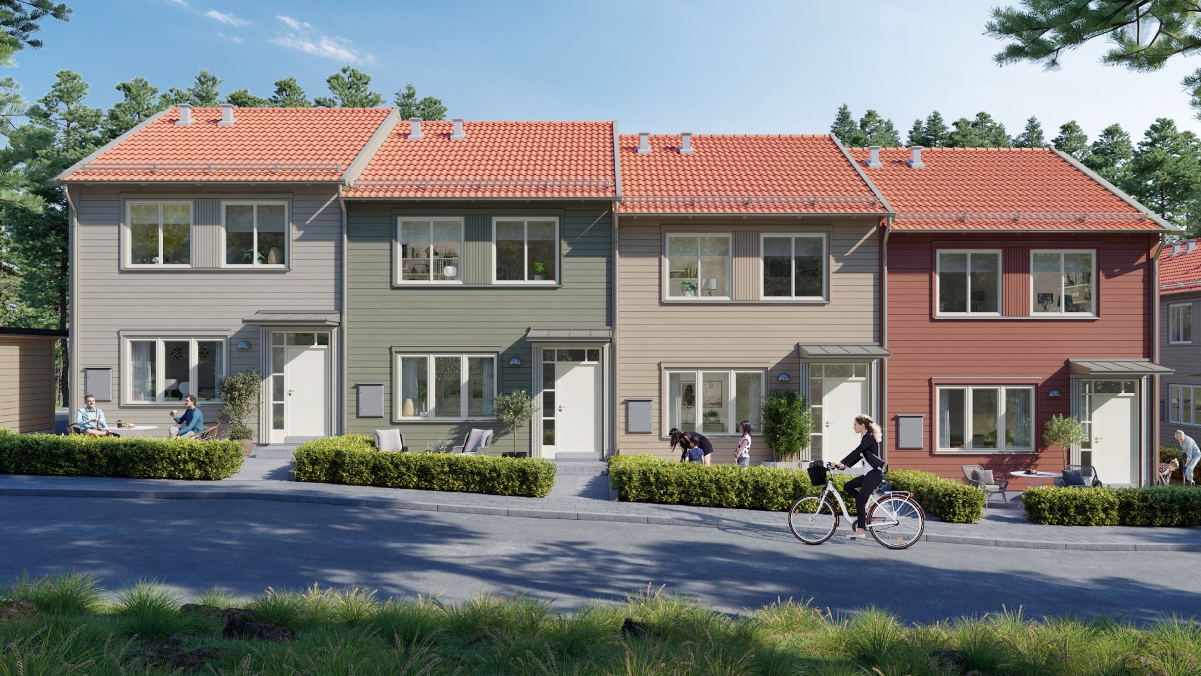Radhus i olika färger.