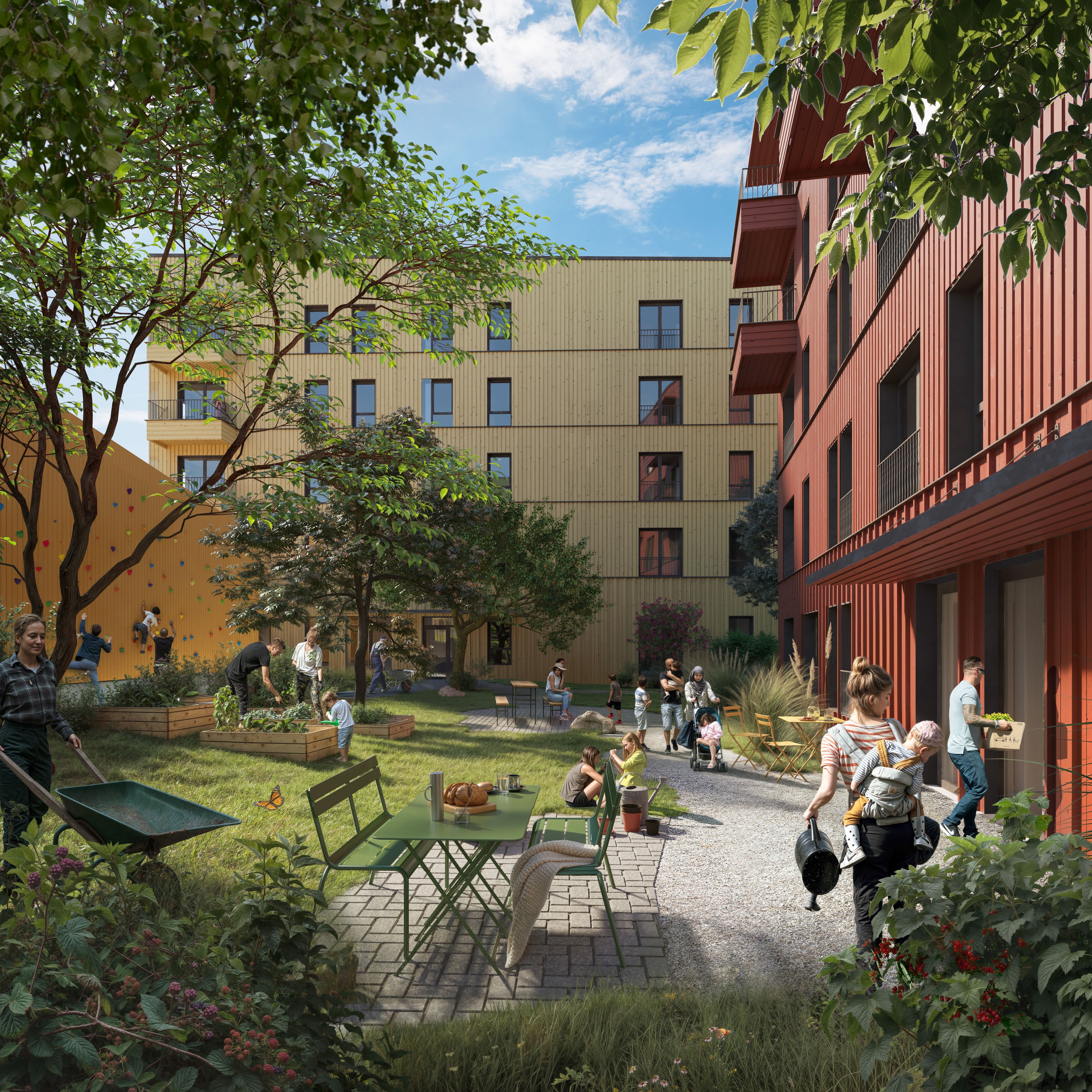 Plantegning av hvordan gårdsrommet på Furuset Village kan komme til å se ut.