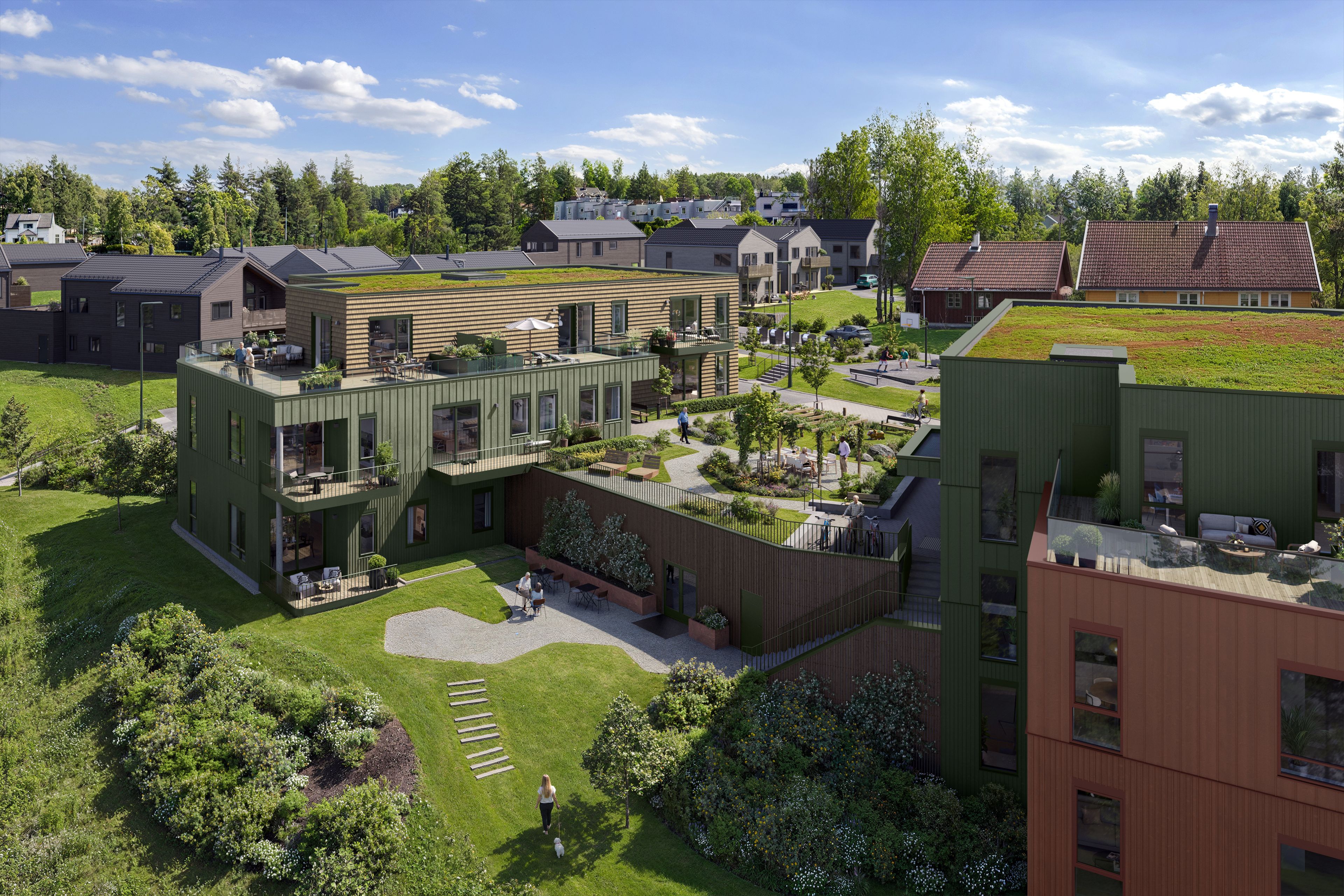 Illustrasjon av leilighetsbygg, Stertebakke Terrasse.