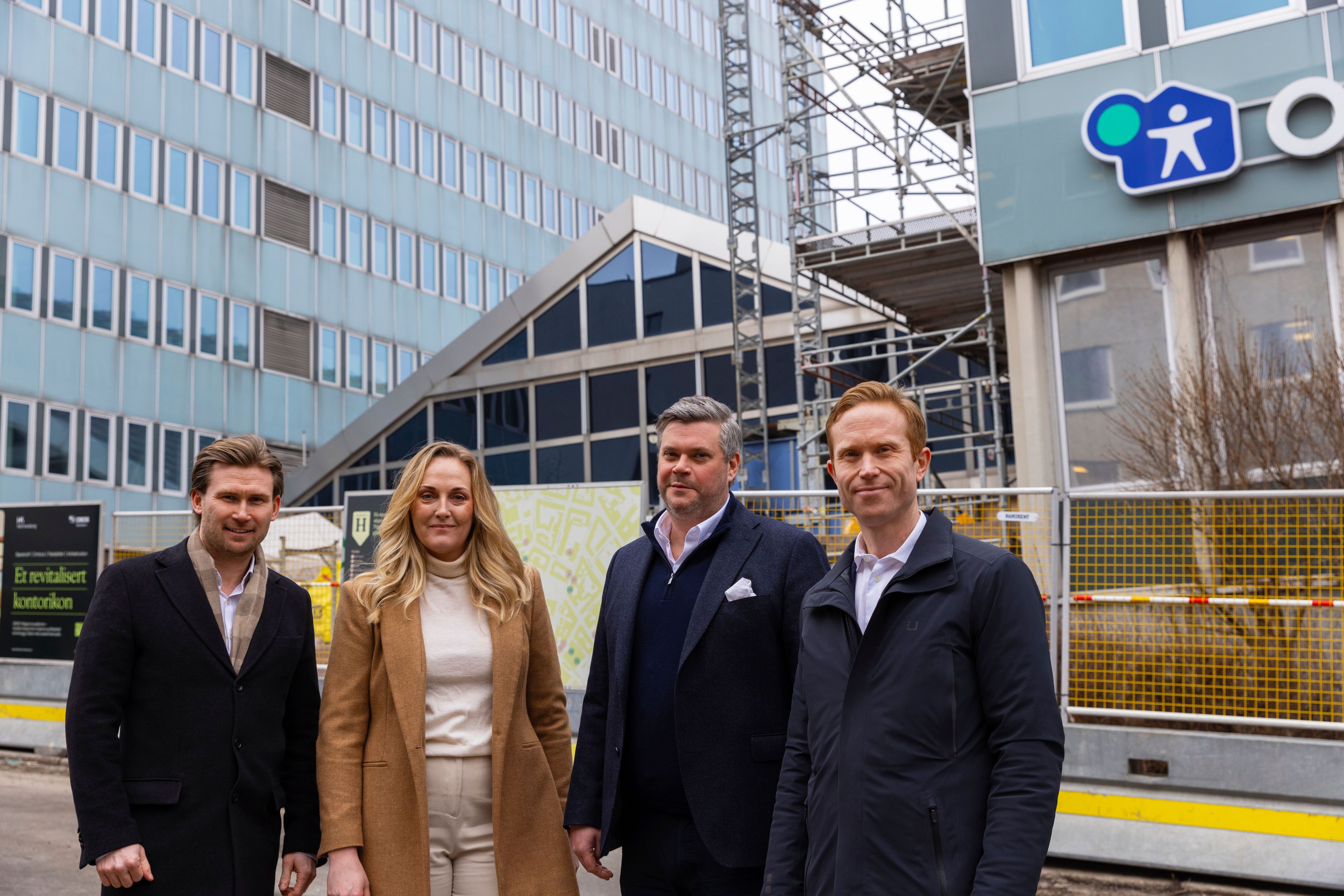 OBOS Eiendom, INC Works og Compass Group Fra venstre: Utleiesjef Erik Sørsdahl i OBOS, kommersiell leder Silje Fredrikke Sundt i INC., chief commercial officer Marius Pedersen i Compass Group Norge og eiendomsdirektør Alexander Bromnes i OBOS