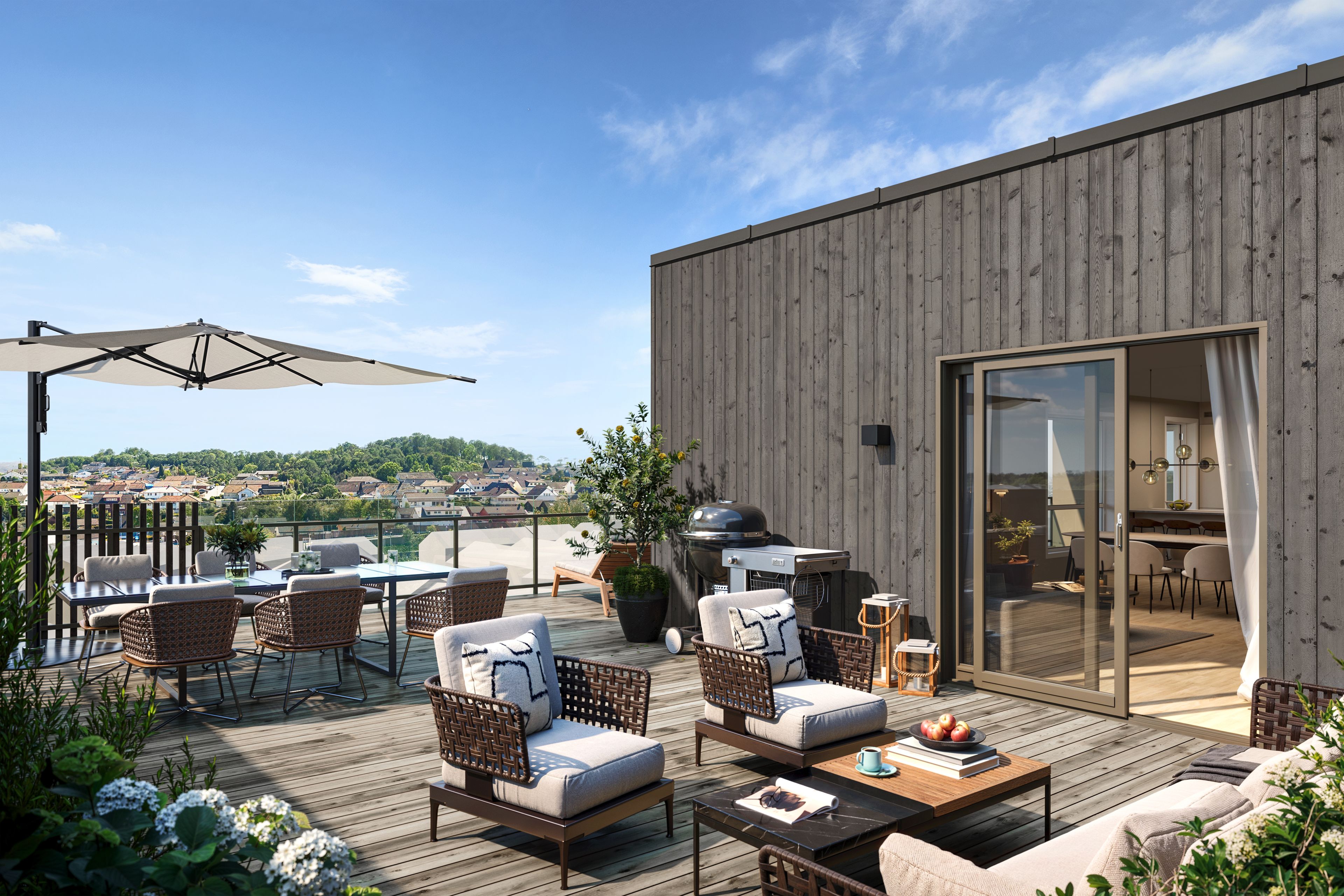 Illustrasjon av takterrasse i leilighet H0501 på Myklebust.