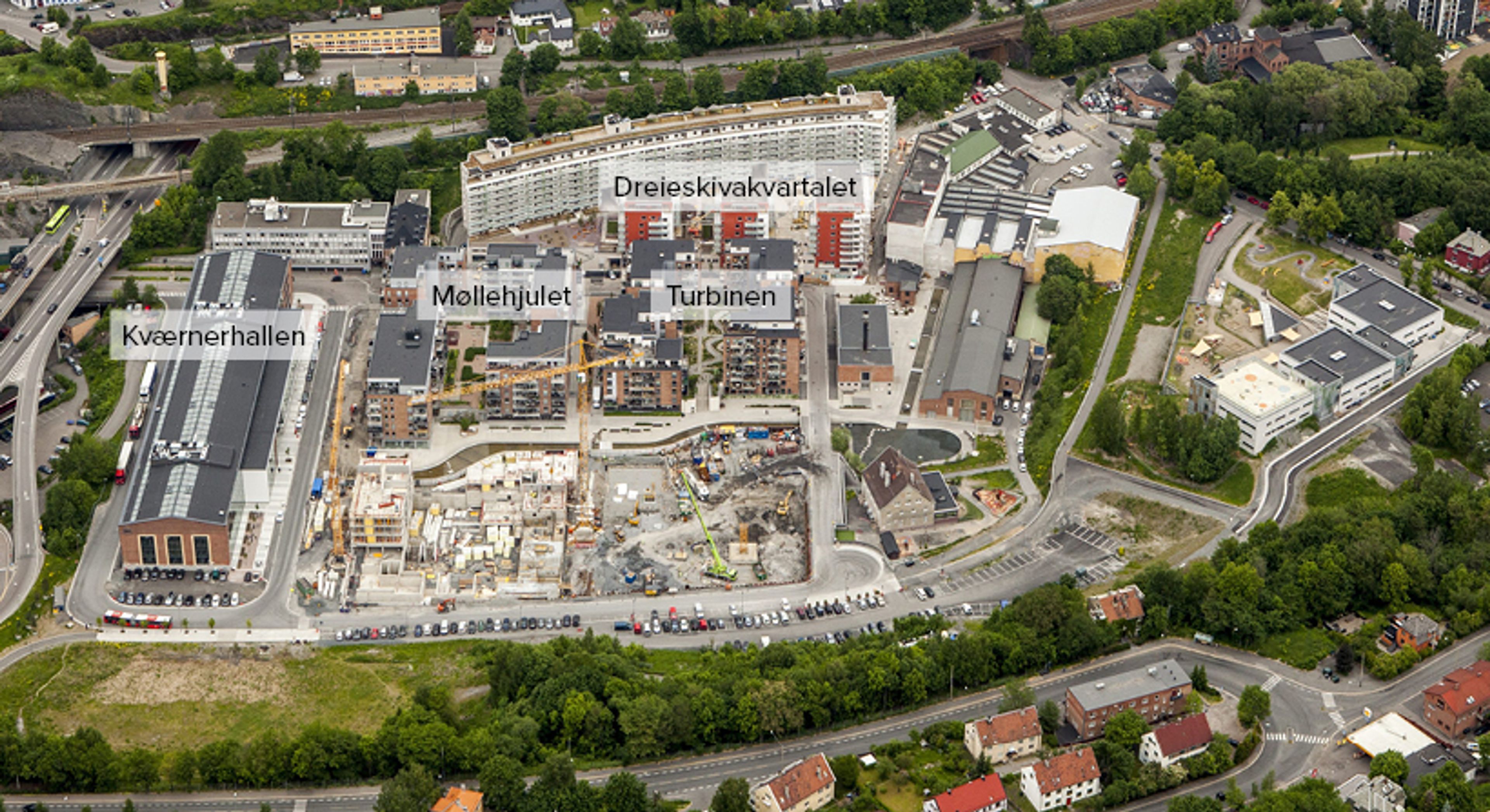 Flyfoto av Kværnerbyen i 2013.