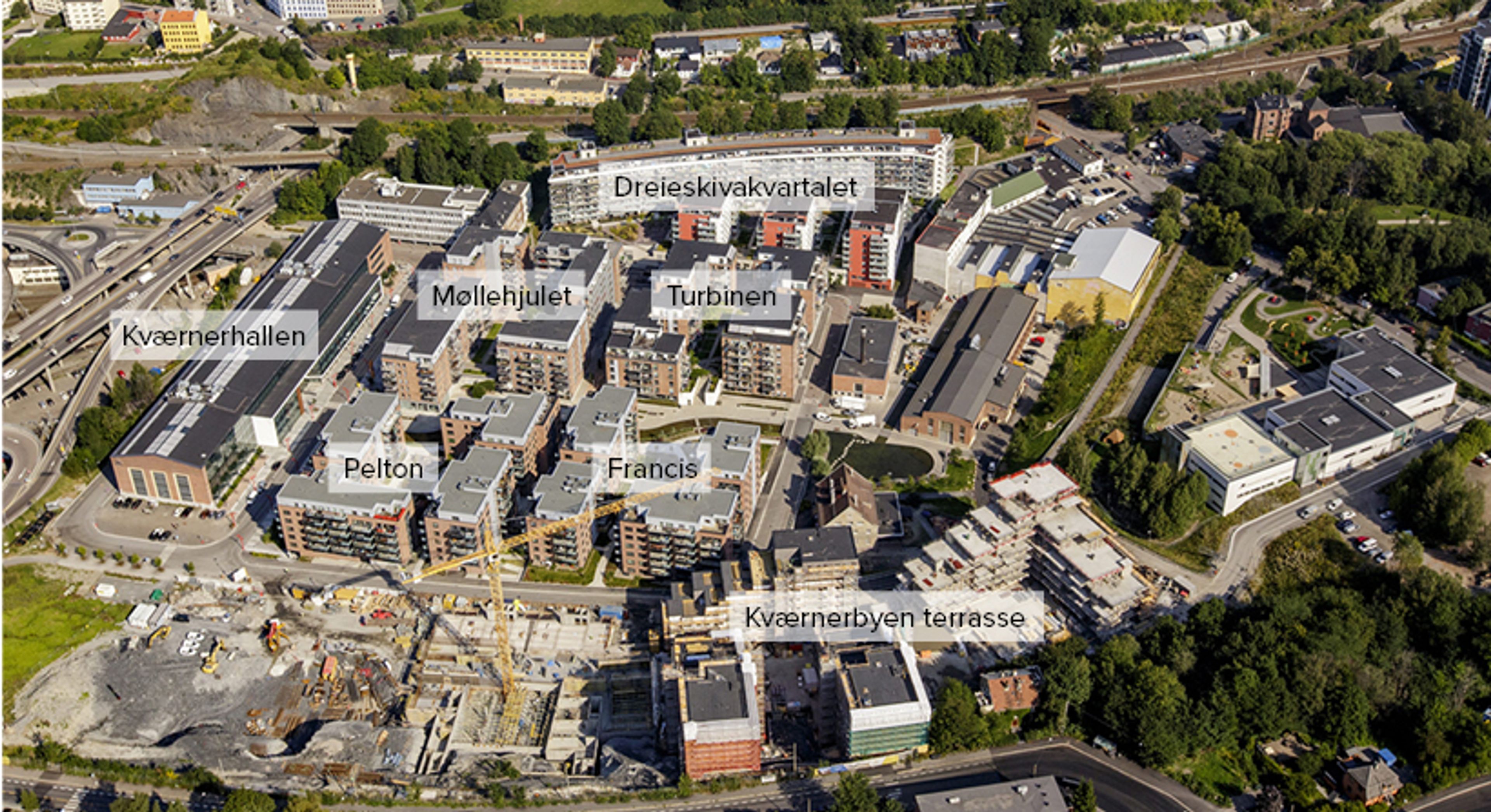 Flyfoto av Kværnerbyen i 2015.