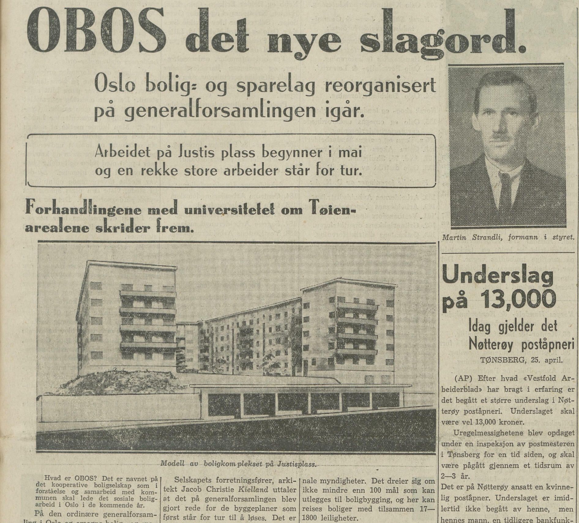 Utsnitt av OBOS-artikkel i Arbeiderbladet 1935