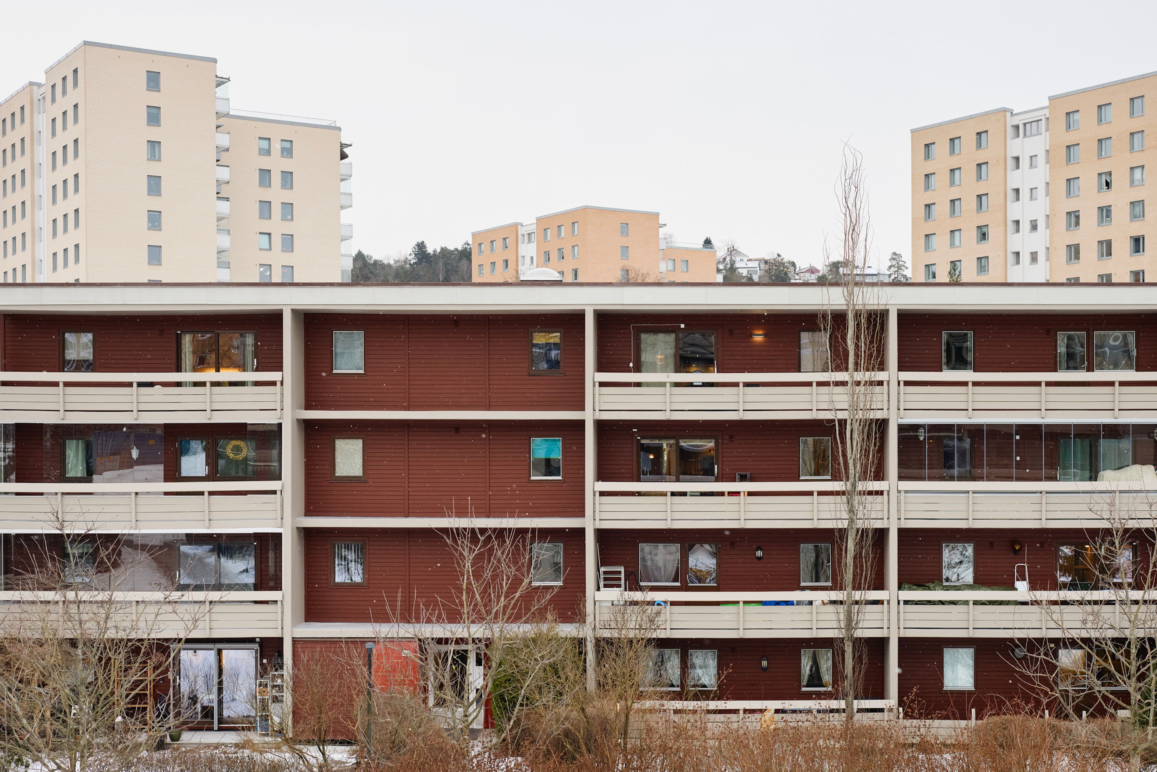 Fasade på terrasseblokk i Alna terrasse sameie
