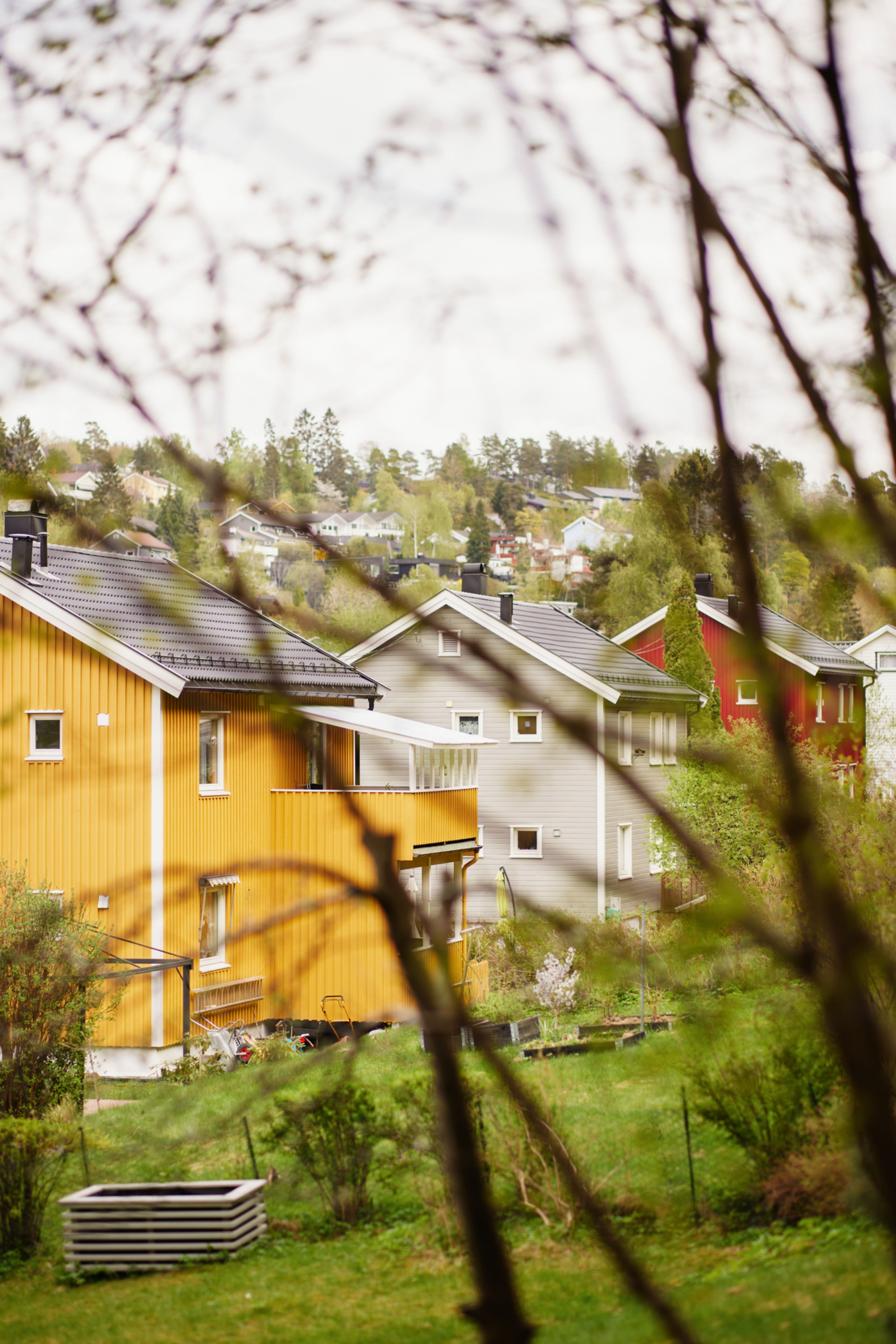 Foto av noen av tomannsboligene i borettslaget.