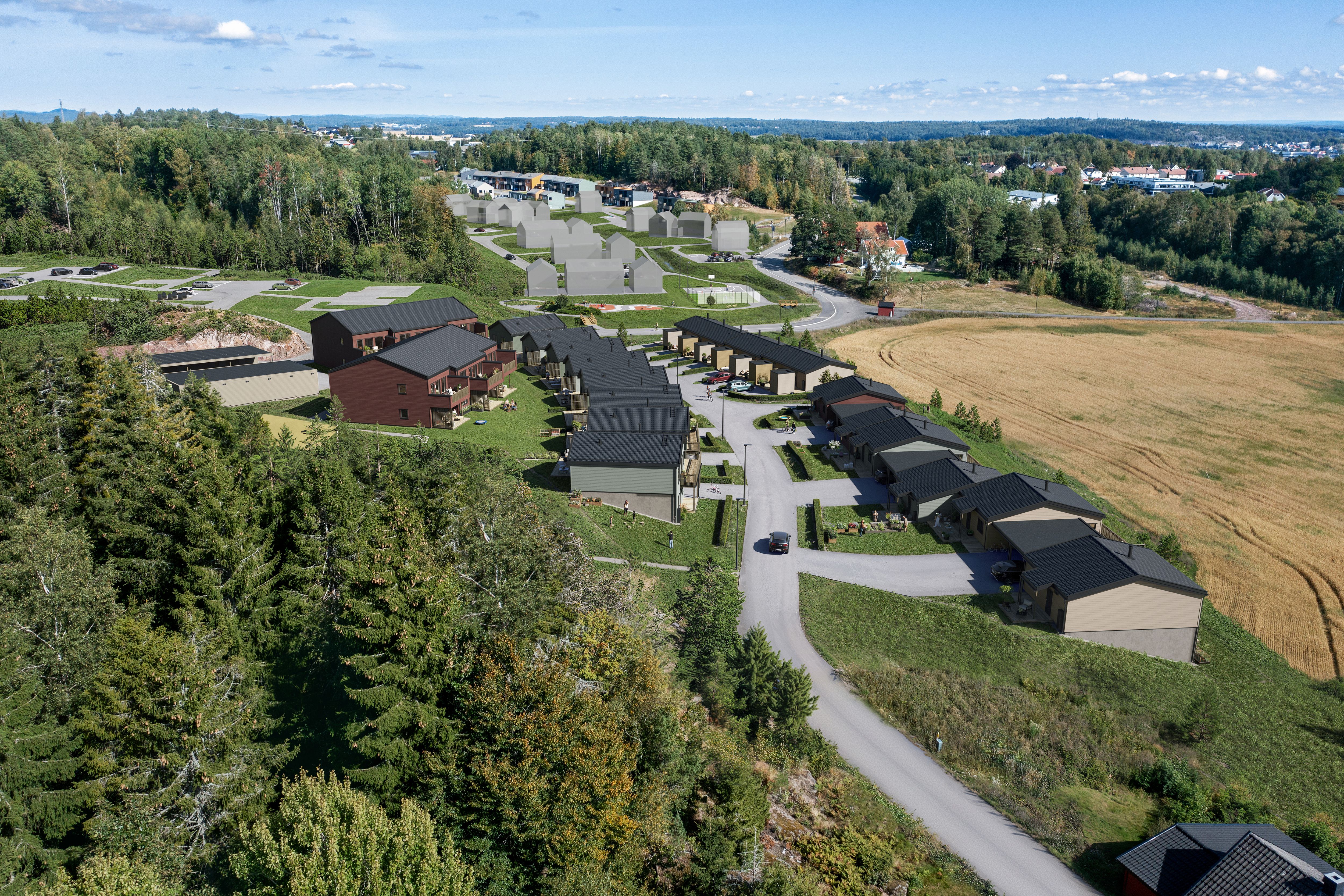 Illustrasjon av boligfeltet B8-B9, mot nord, på Firenga