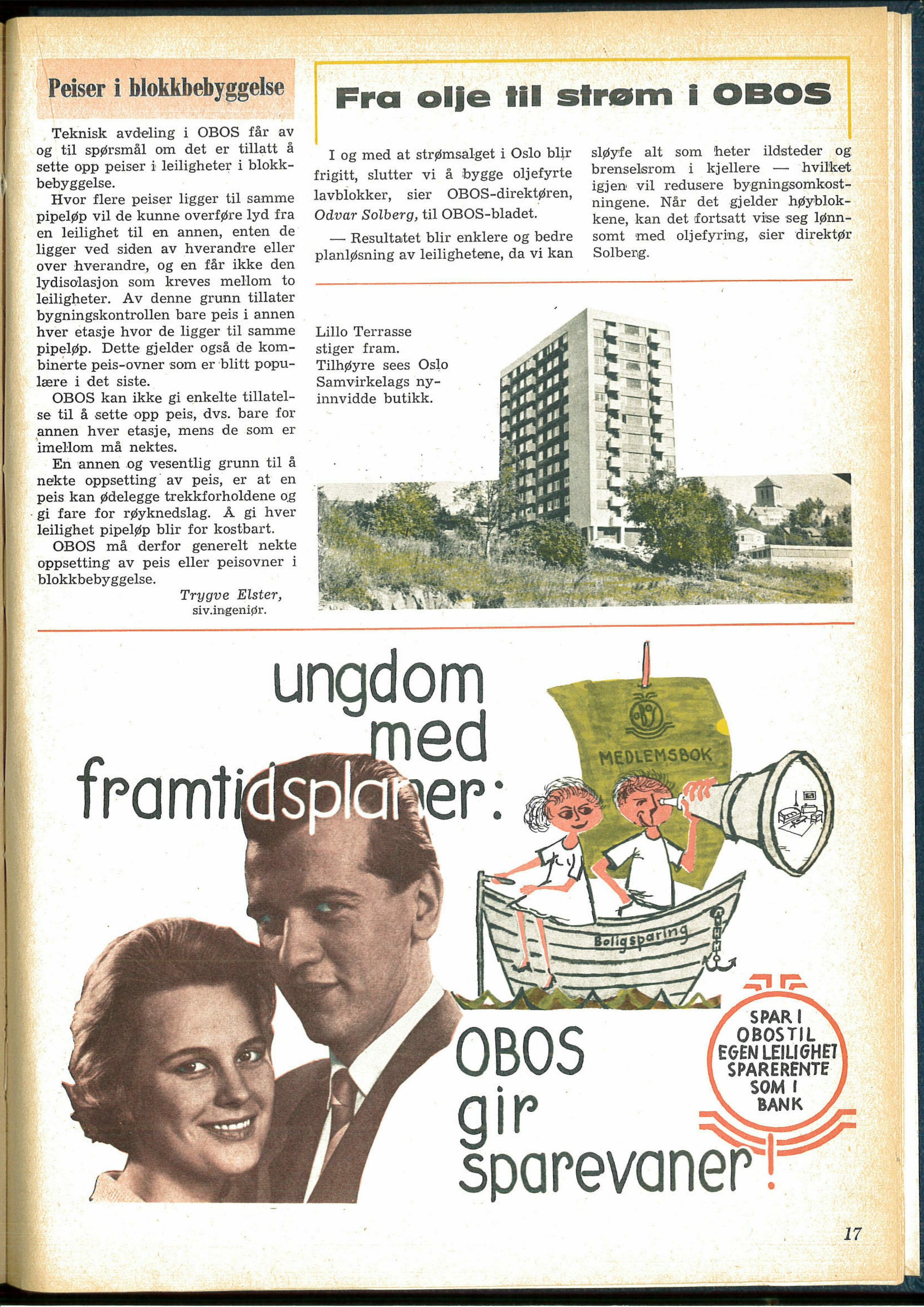 Faksimile av OBOS bank sparereklame fra 1960 tallet