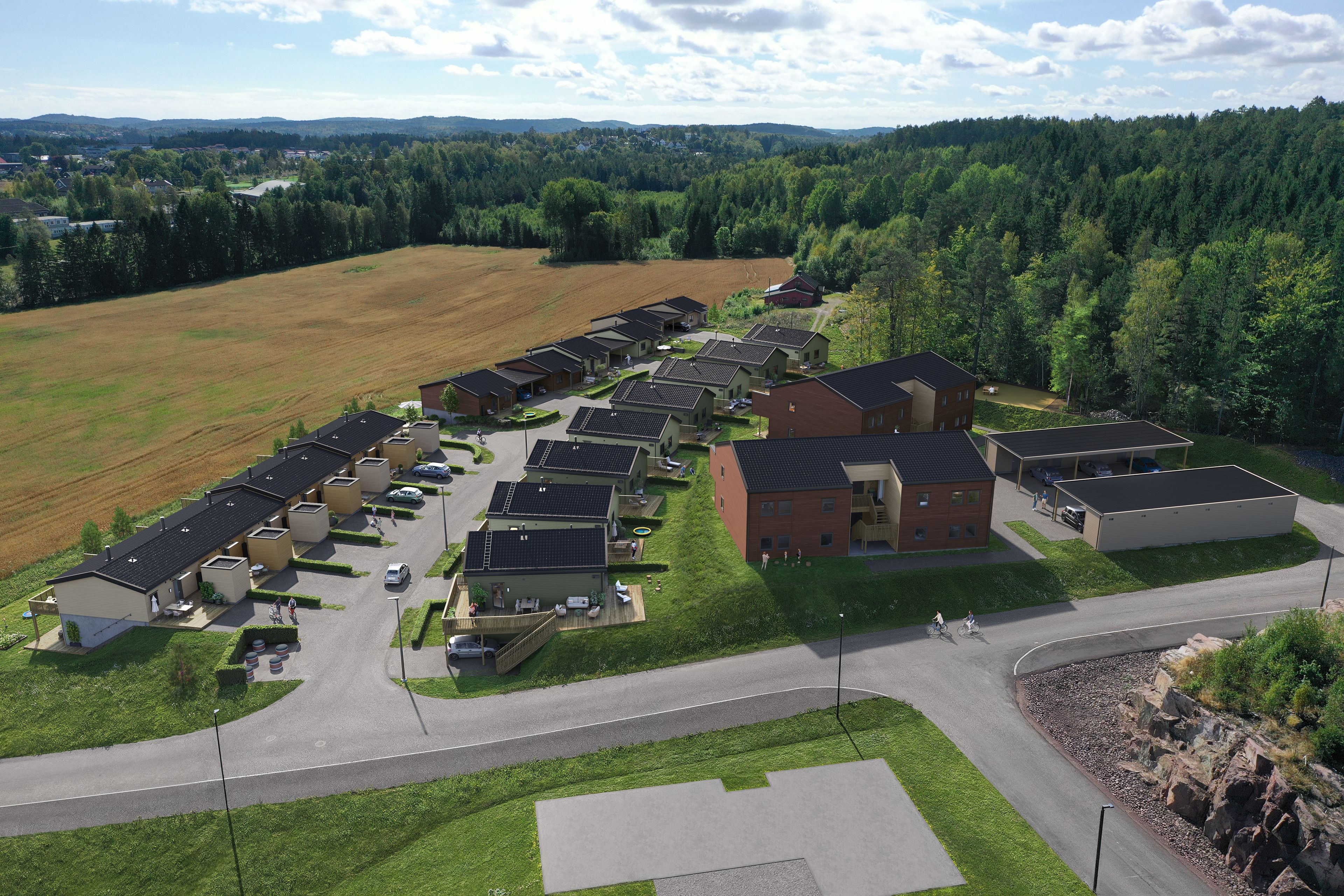 Illustrasjon av boligfeltet B8-B9, mot sør, på Firenga