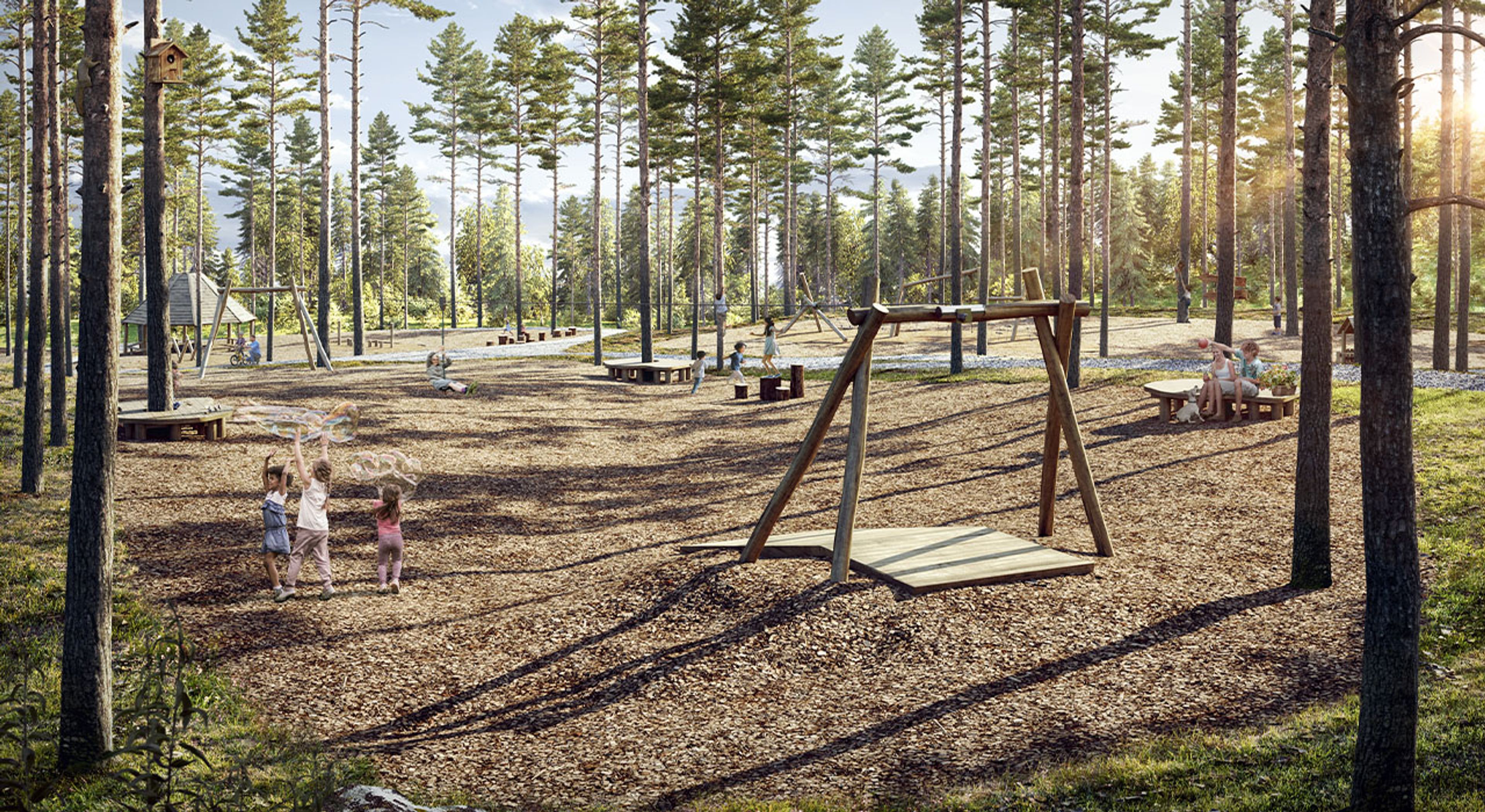 Illustrasjon av lekeplass på Bergermoen