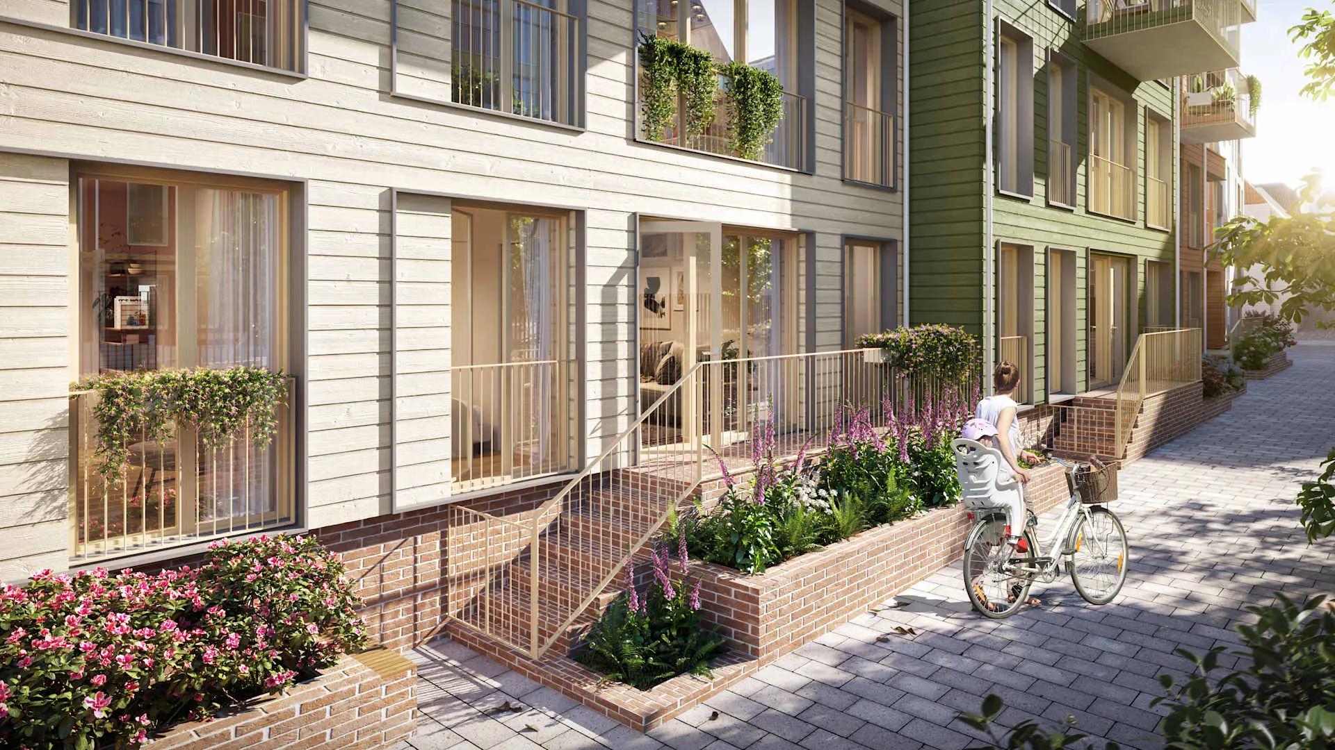 Illustrasjon av inngangsparti på bakkeplan