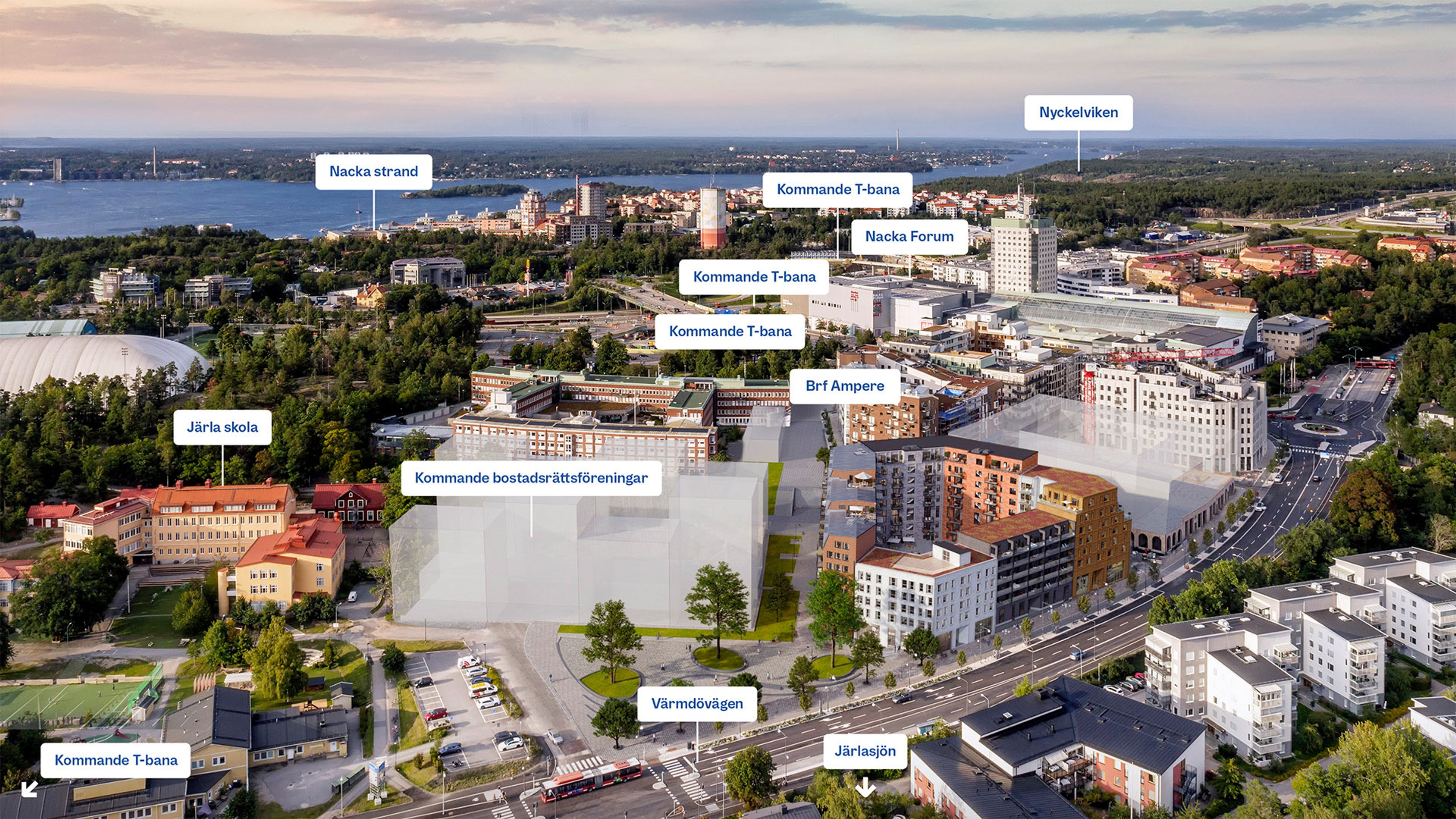 Visionsbild: Huskroppar och vision av var detta hus kommer att stå. Pinpointat var olika viktiga saker finns så som t-bana och liknande.