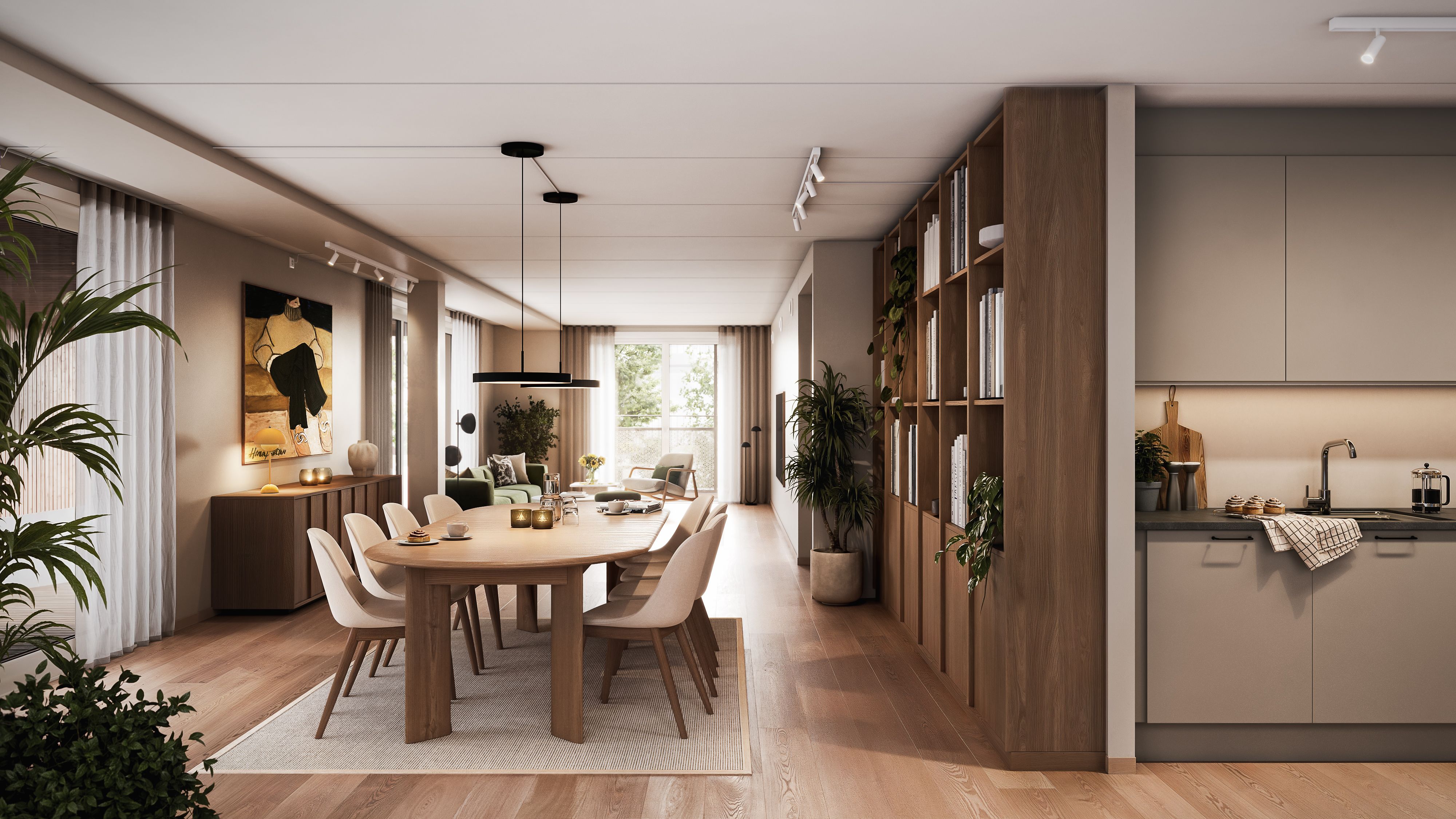 Illustrasjon av fellesarealer i Glasshallene, Trykkeriet Nydalen.