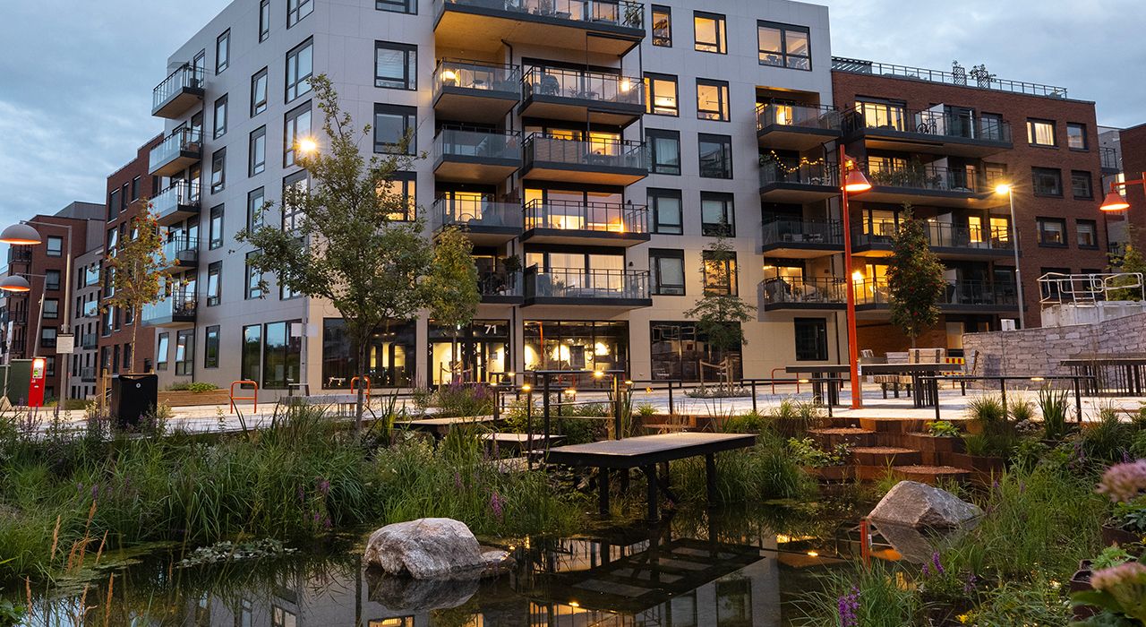 Illustrasjon av uteområde på Vollebekk