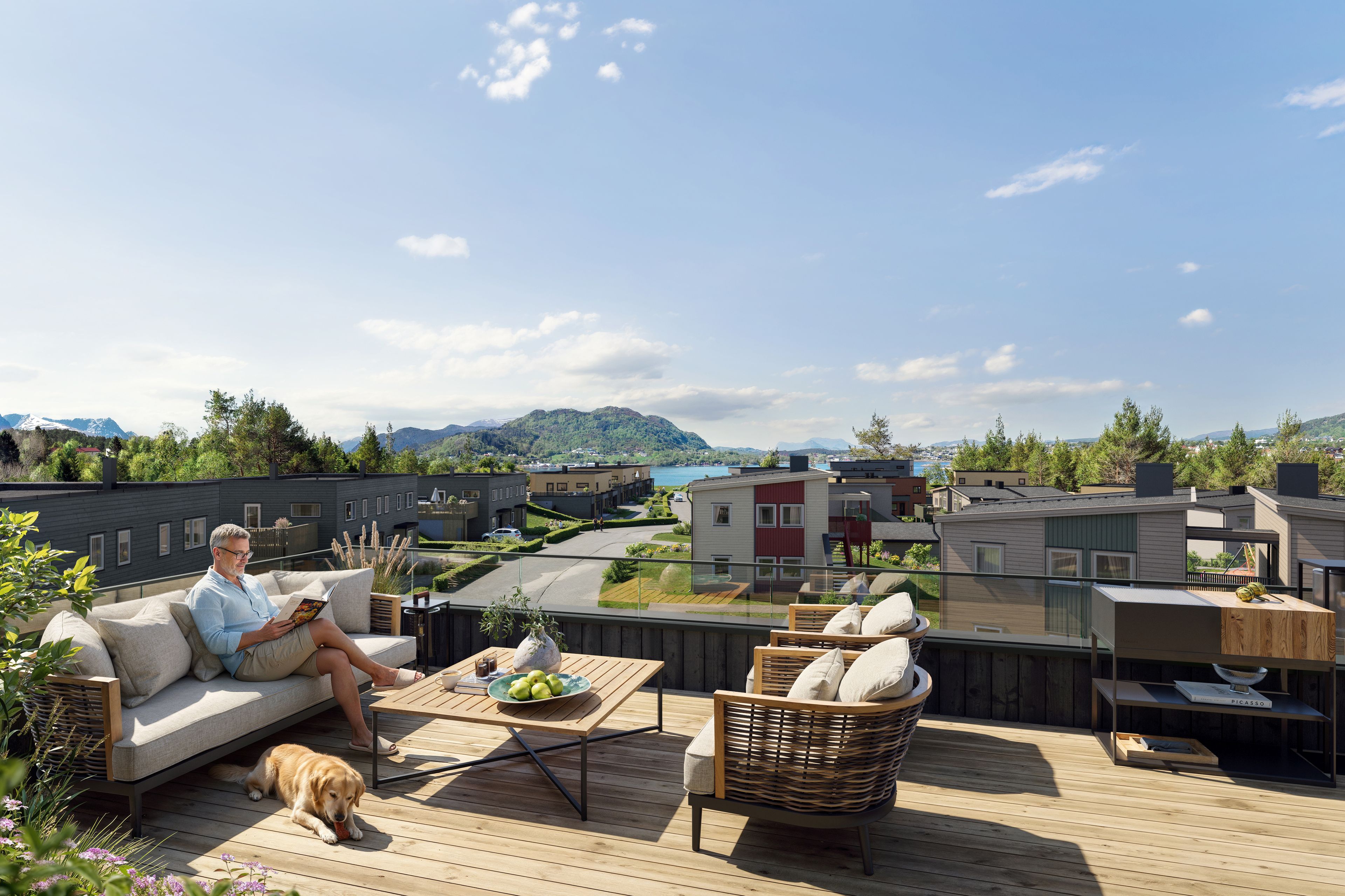 Illustrasjon av terrasse i leilighet H0306, på Fjordsyn.