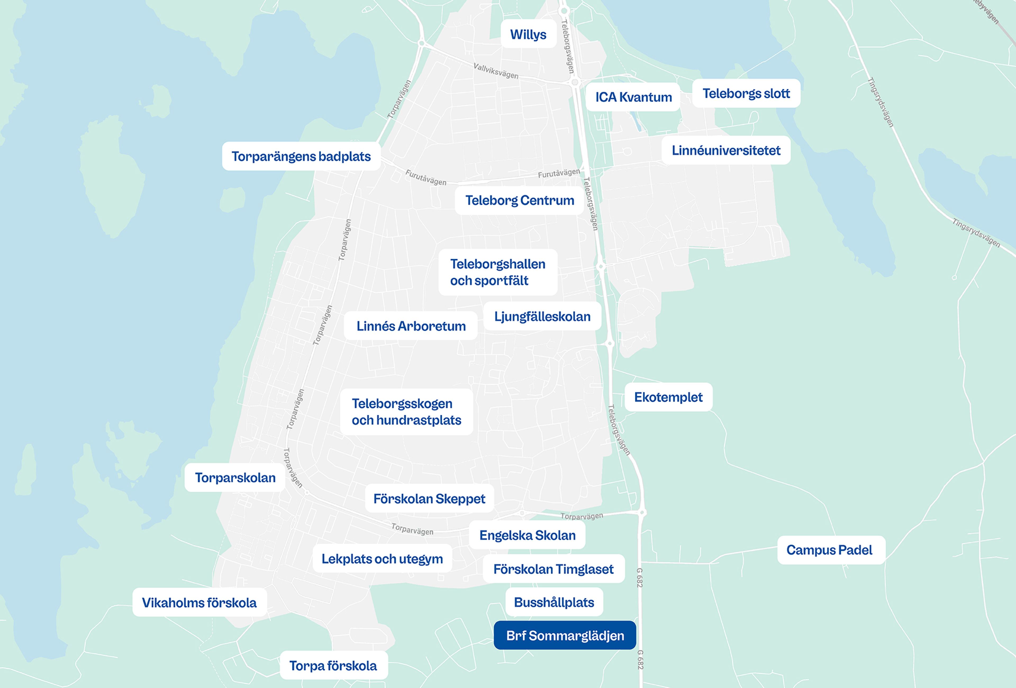 Illustrerad karta över Teleborg och Telestadshöjden