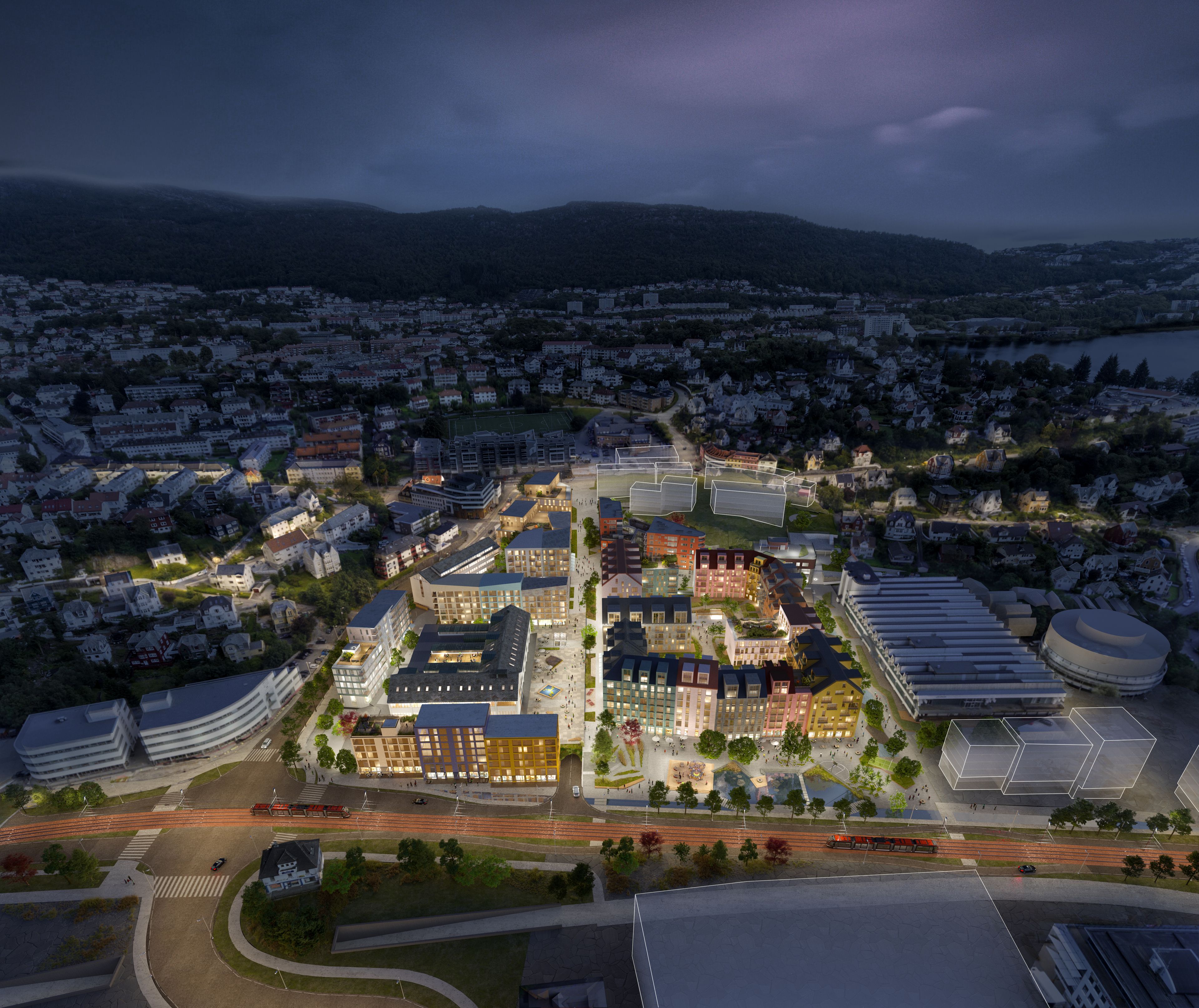 Illustrasjon med oversikt over Bergensmerietiet i Mindebyen.