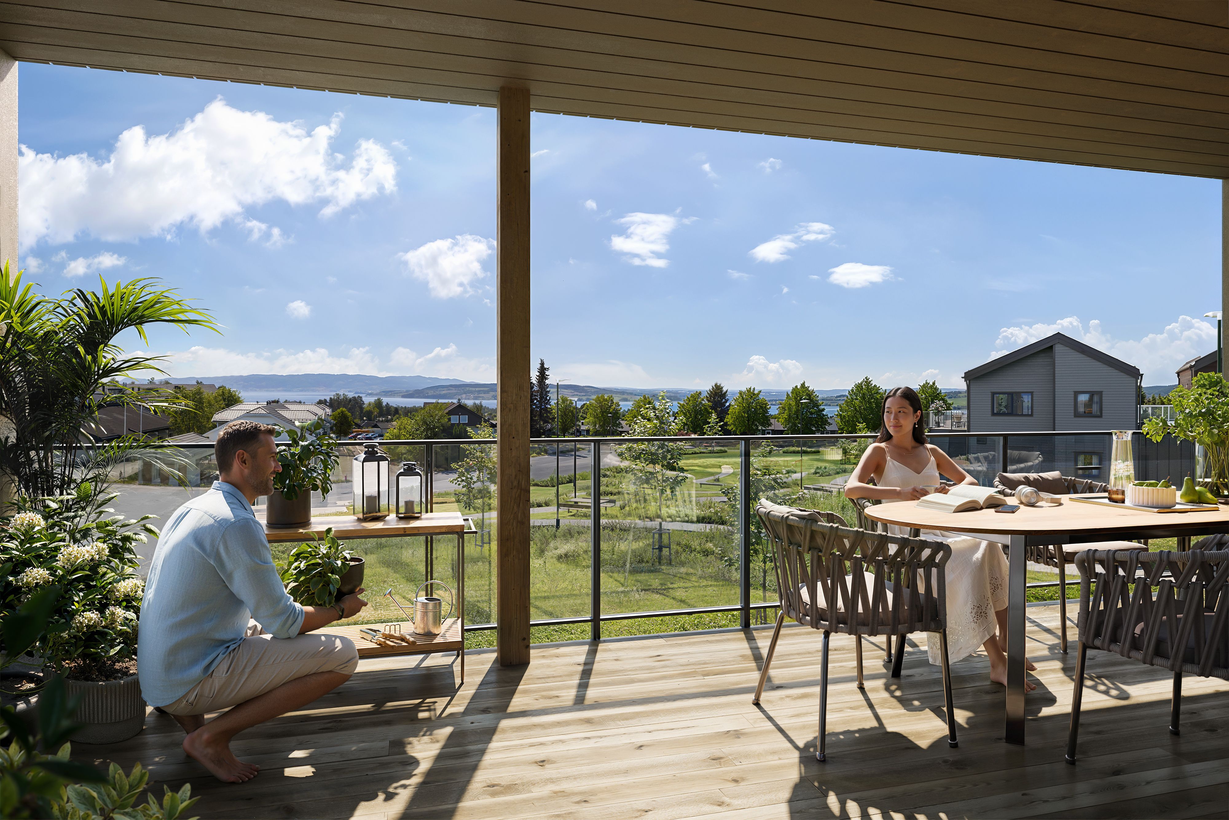 Illustrasjon av terrasse i leilighet i bygg 1, Smedhagen