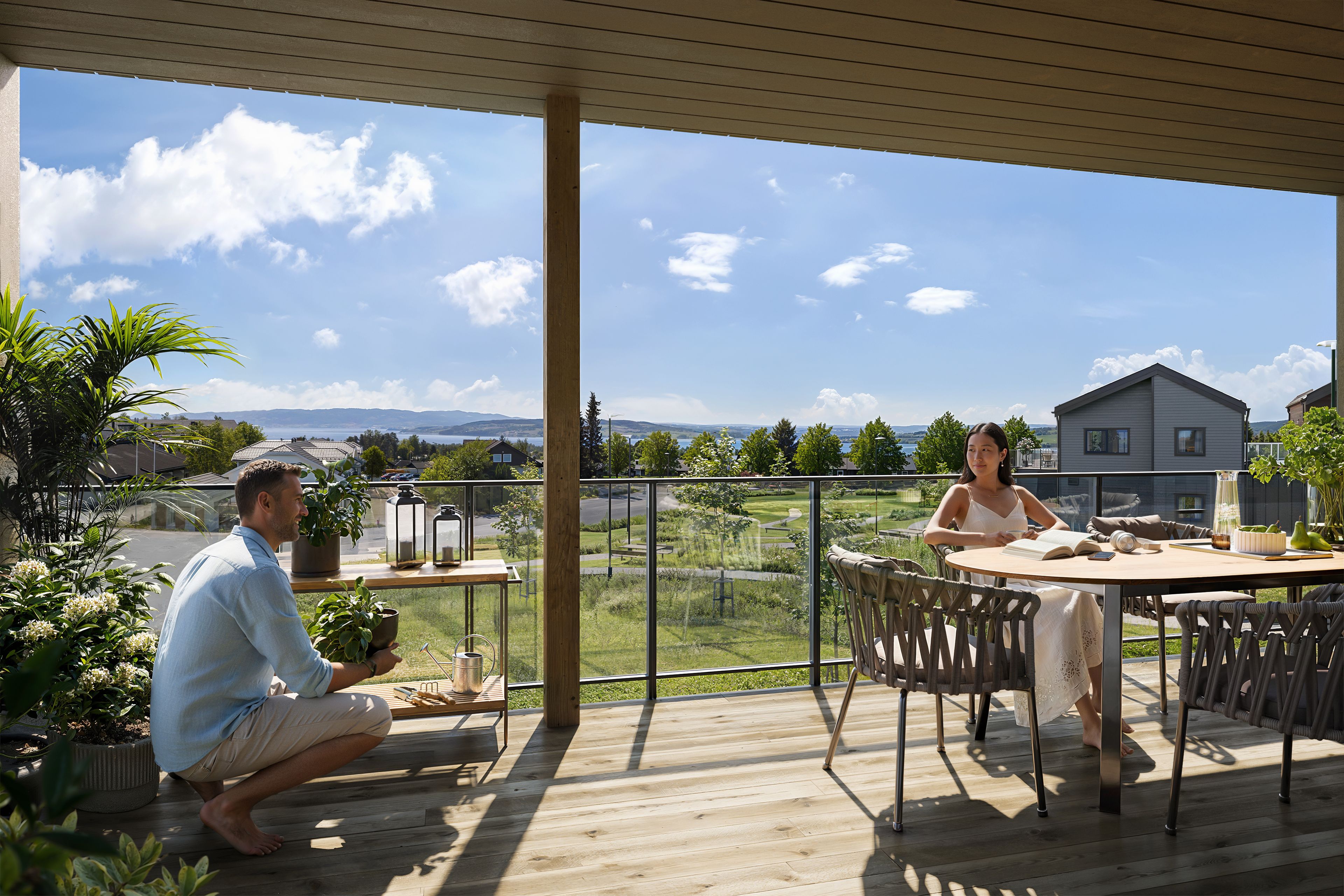 Illustrasjon av terrasse i leilighet i bygg 1, Smedhagen