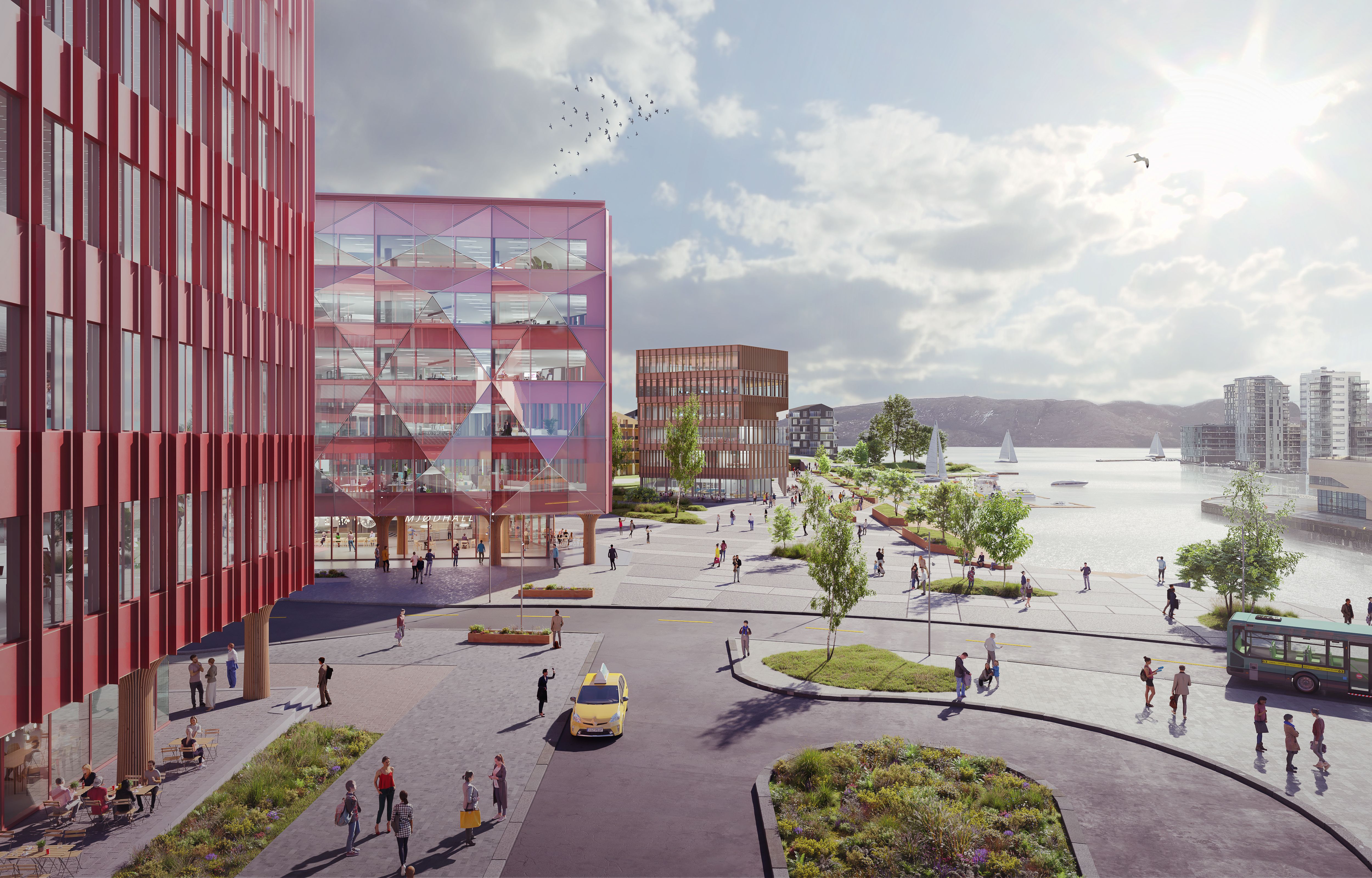 Illustrasjon av det nye byområdet i Hinna Park