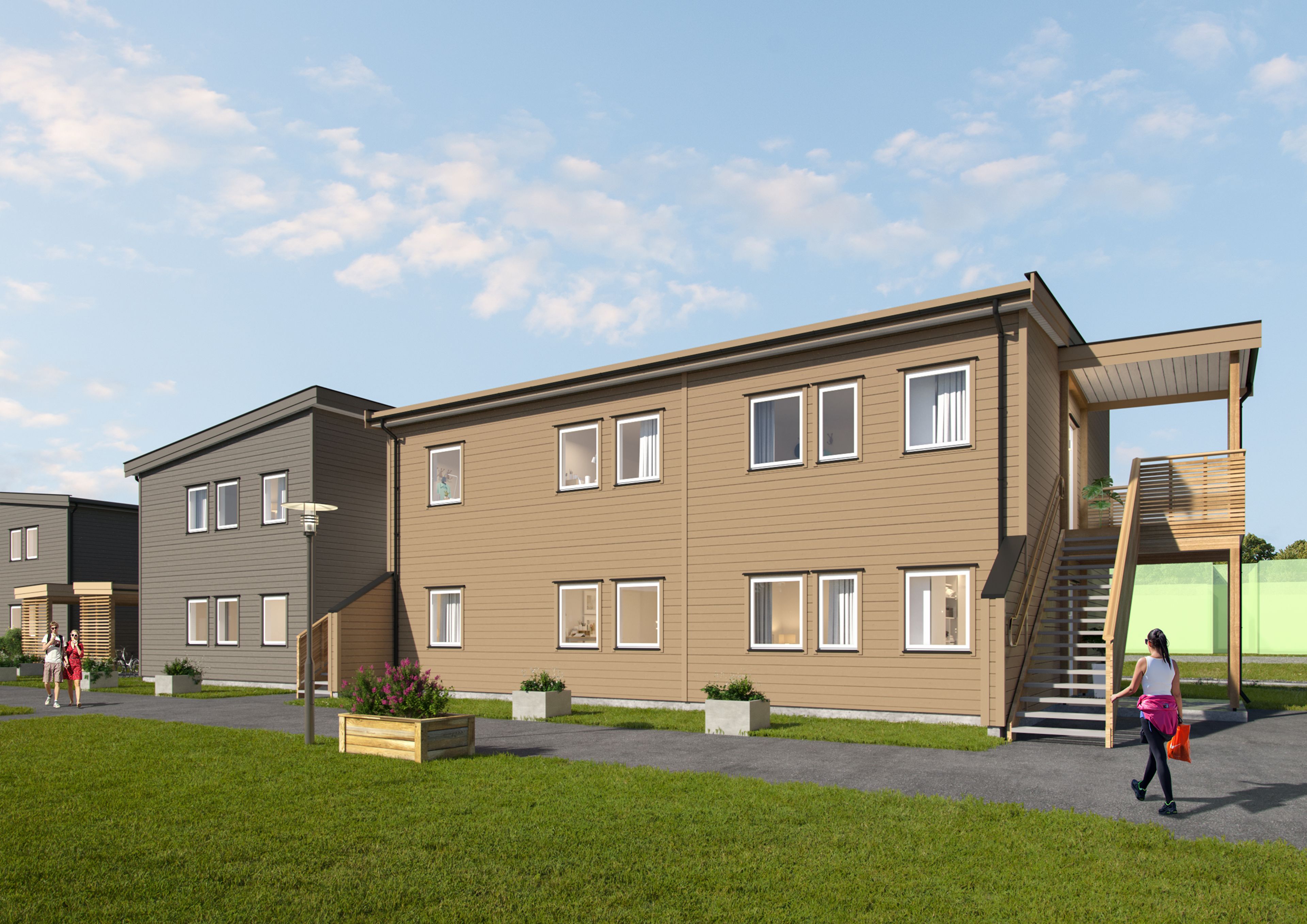 Illustrasjon av fasade på leilighetsbygg, hus 5, på Pepperstadkollen