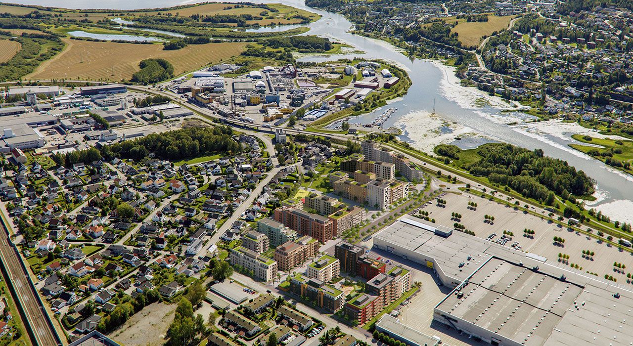 Oversiktsbilde av boligprosjektet Kvarteret i Lillestrøm.