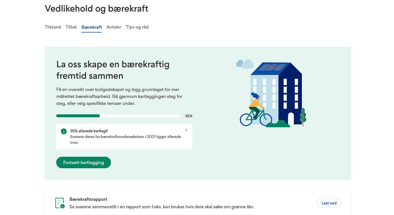 Skjermbilde av modulen Vedlikehold og bærekraft i Styrerommet fra OBOS