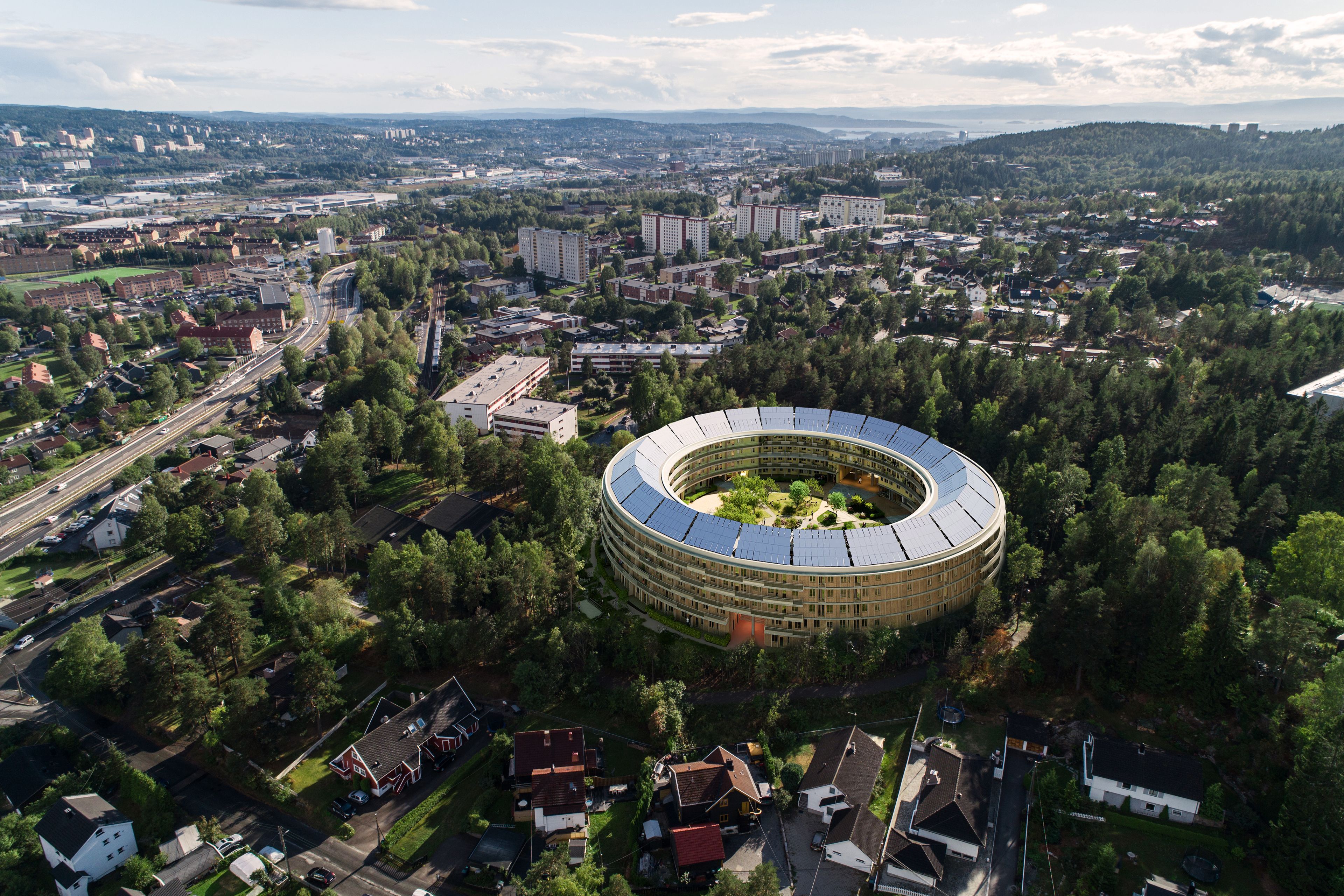 Oversiktsbilde over området på Ammerud og Rødtvet med illustrasjon av boligprosjektet Oen.