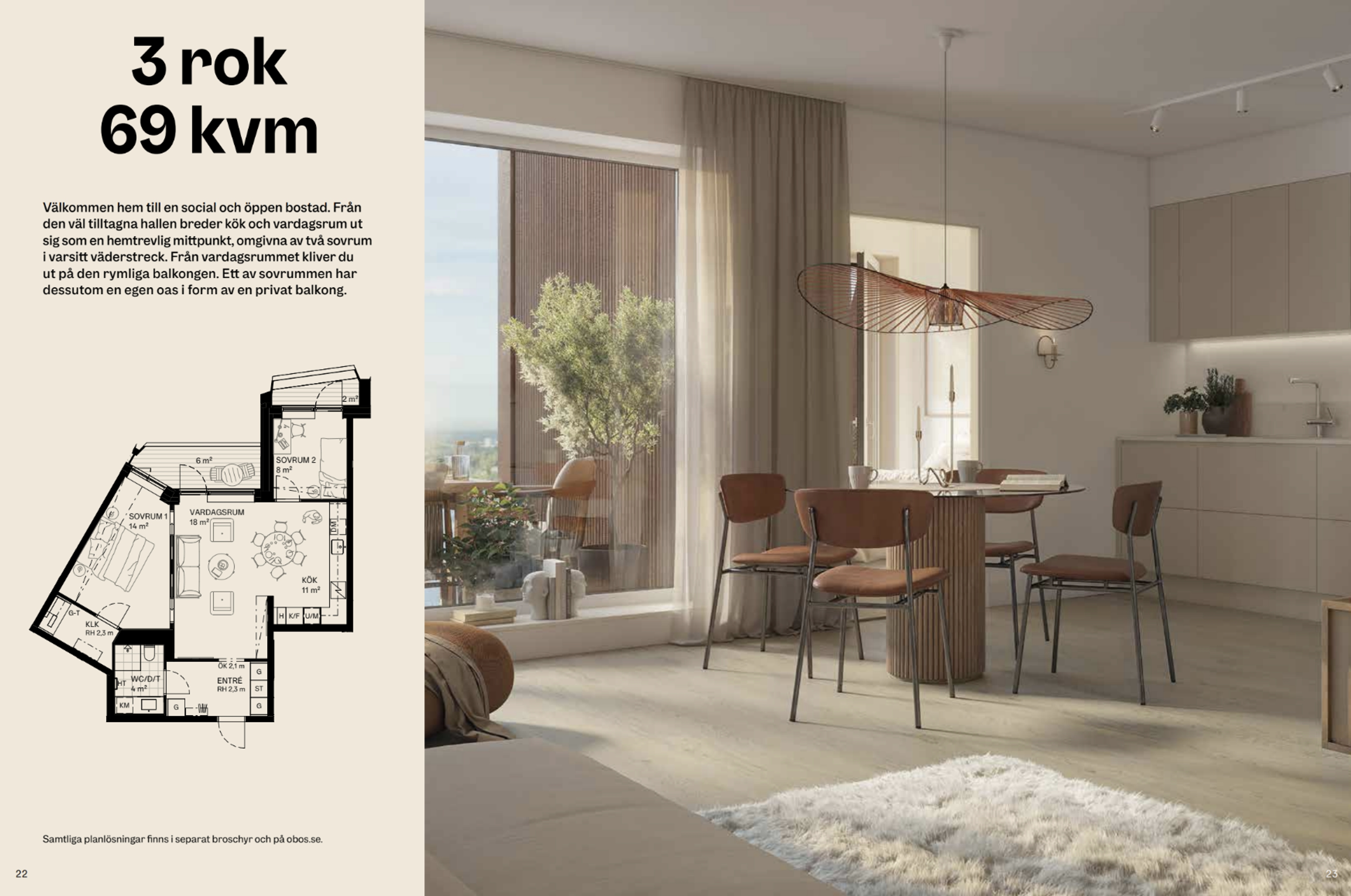 Stadsljus lägenhet 3rok (69kvm)