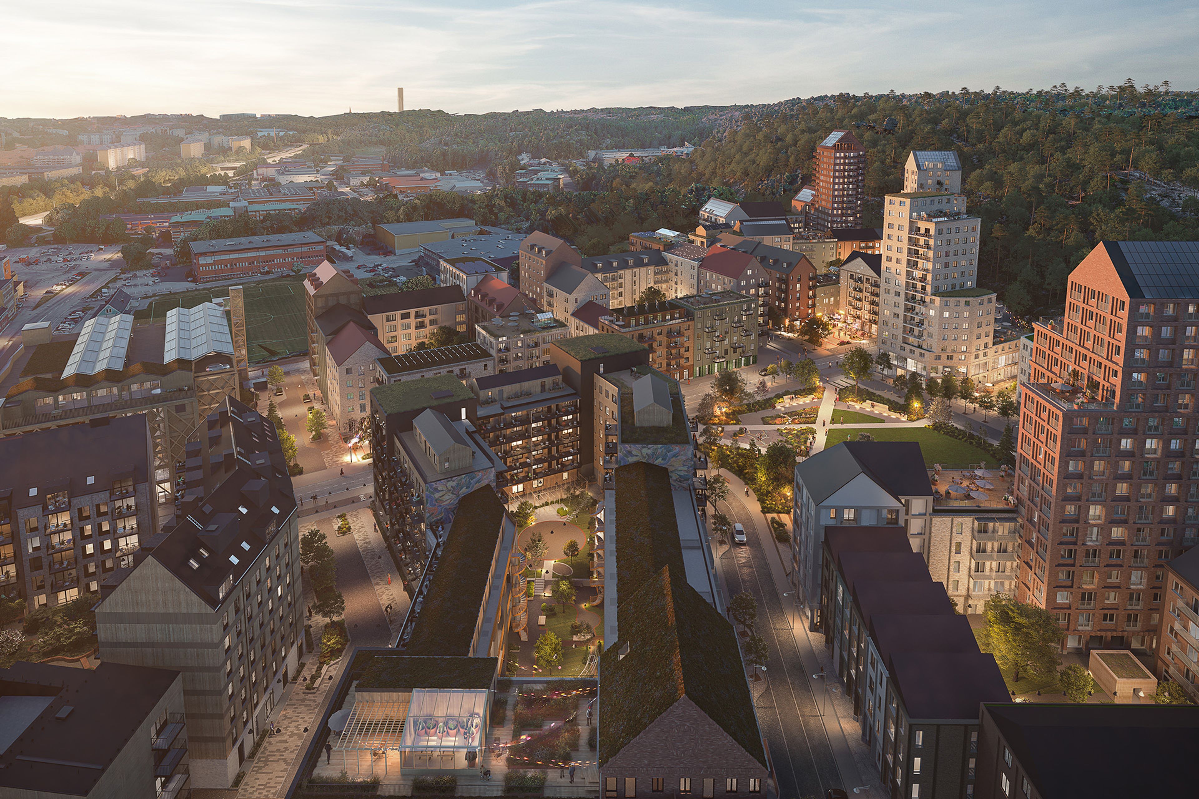 Explora Södra Änggården Göteborg - drönarbild området