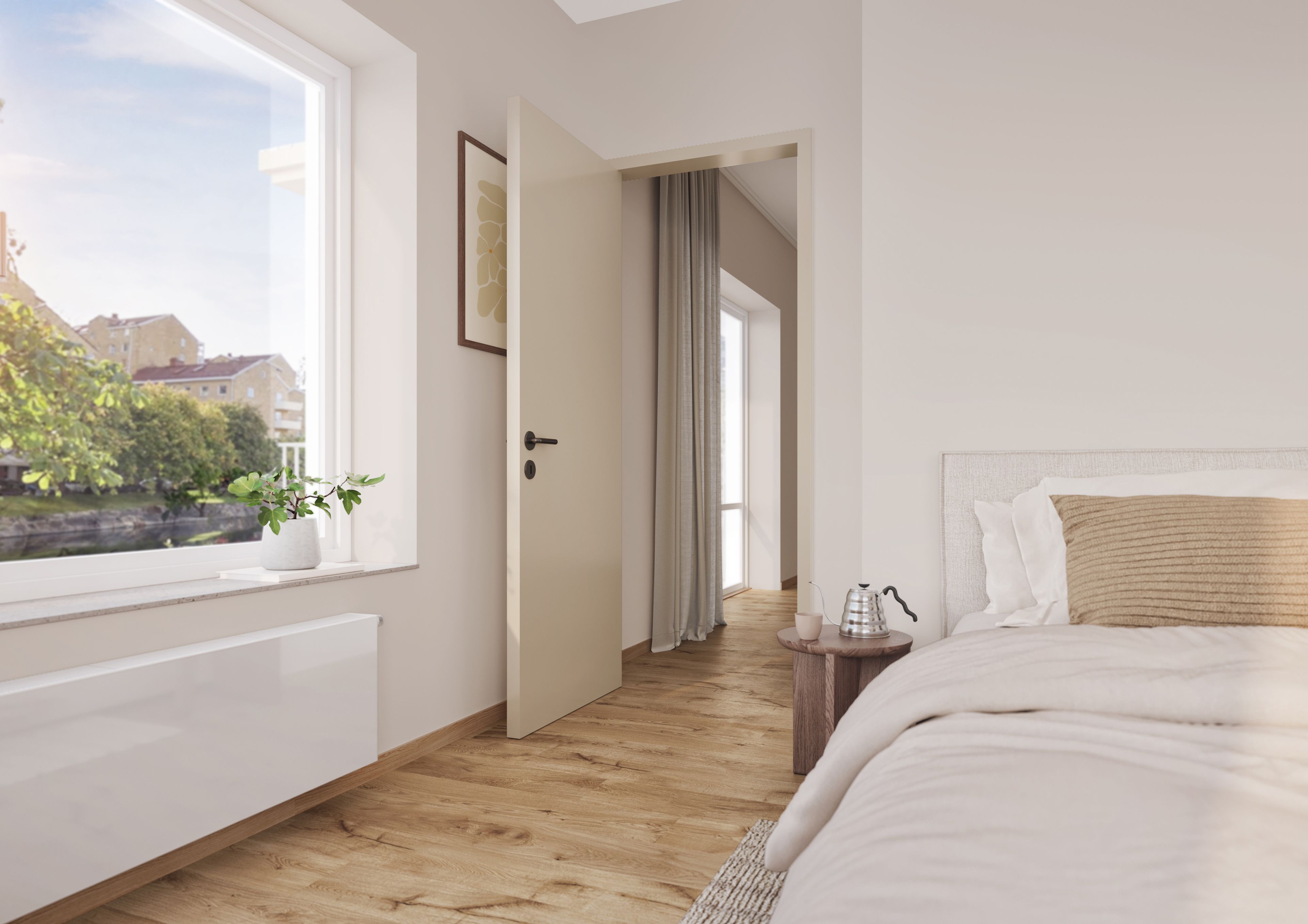 Brygglivet interiör sovrum och utsikt