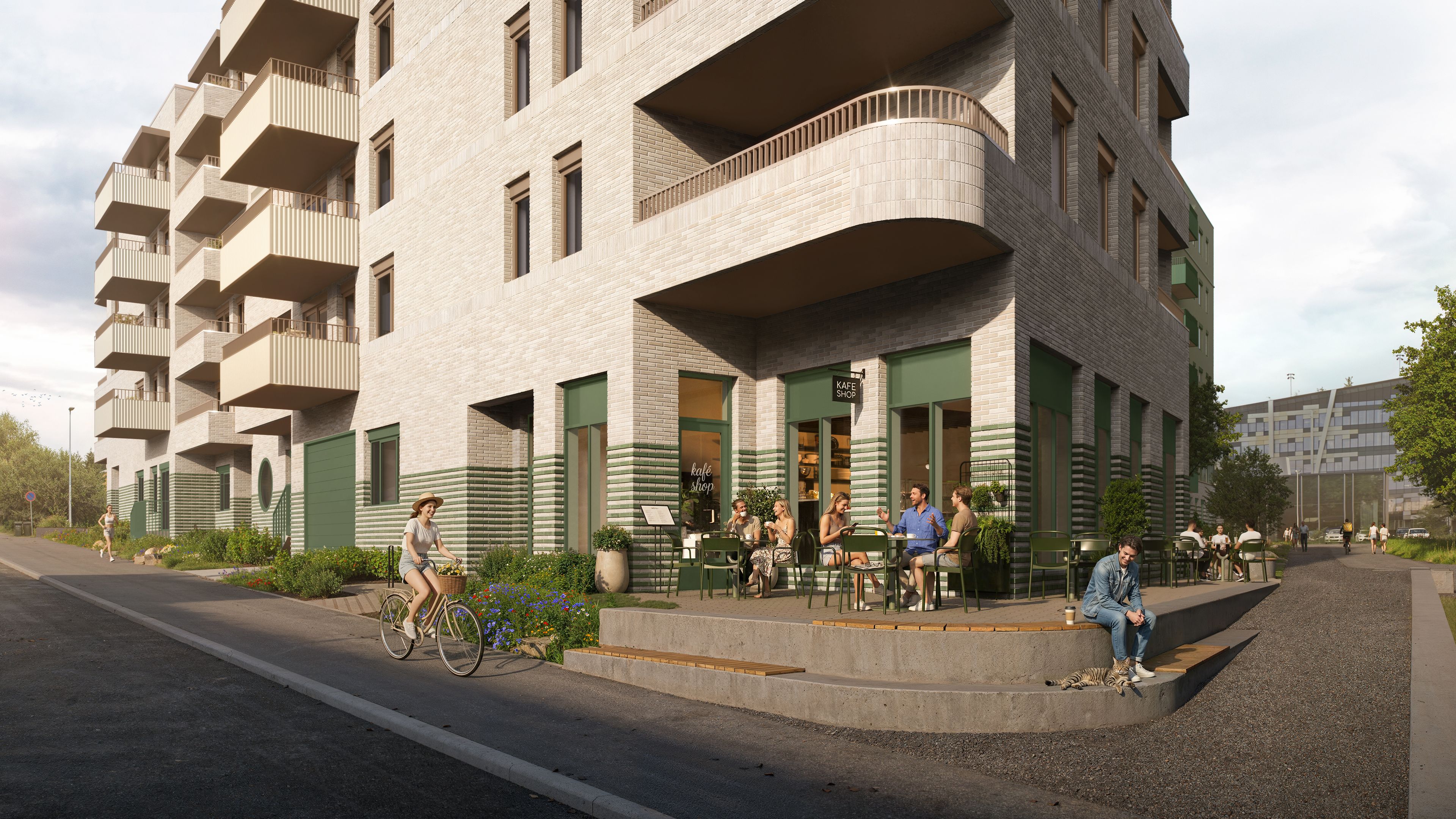 Illustrasjon av kafe med uteservering på Kastanjelunden