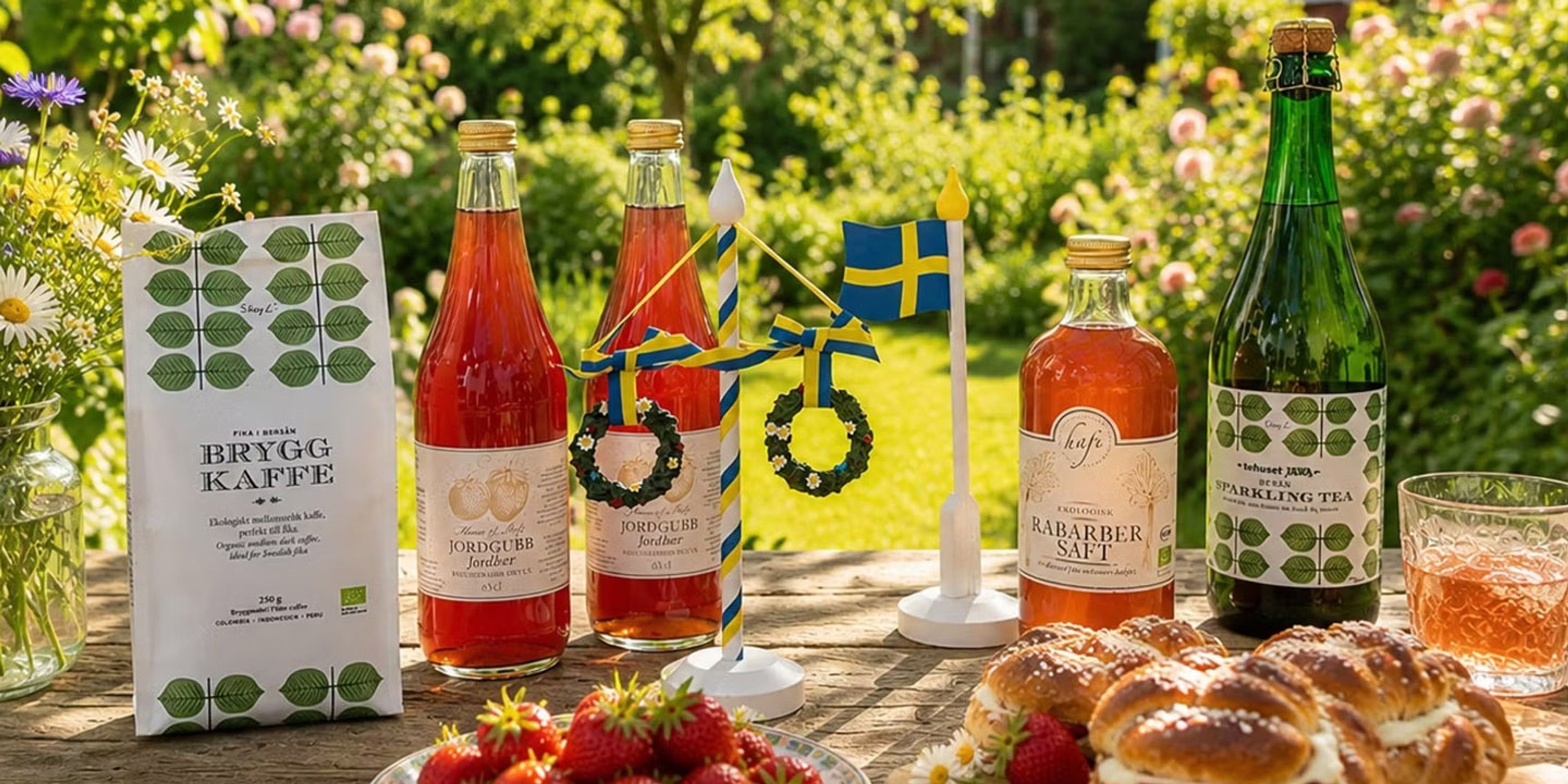 Uppdukat bord med dryck och kaffe