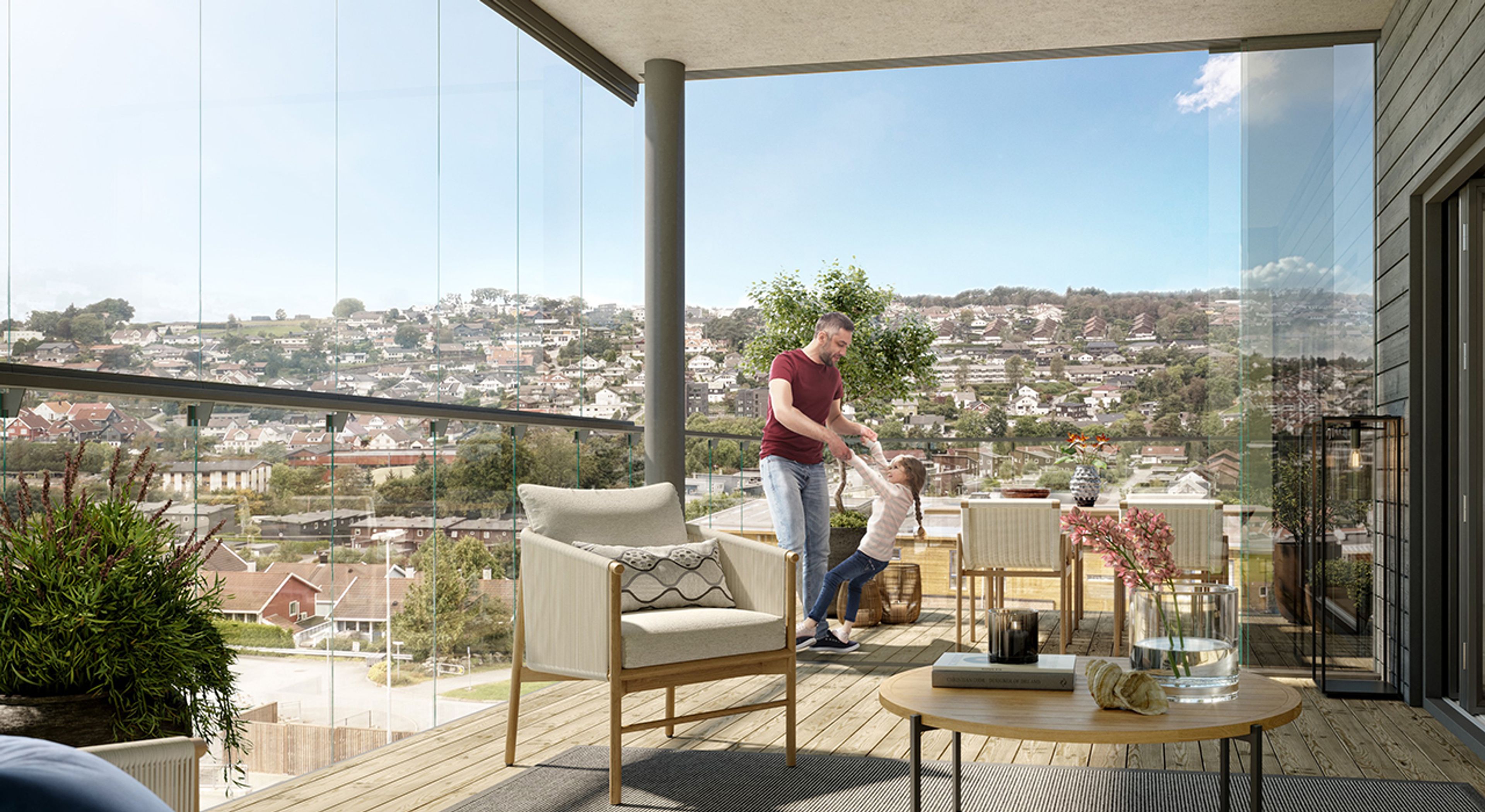 Illustrasjon av terrasse i leilighet på Sørbøhagane BB14